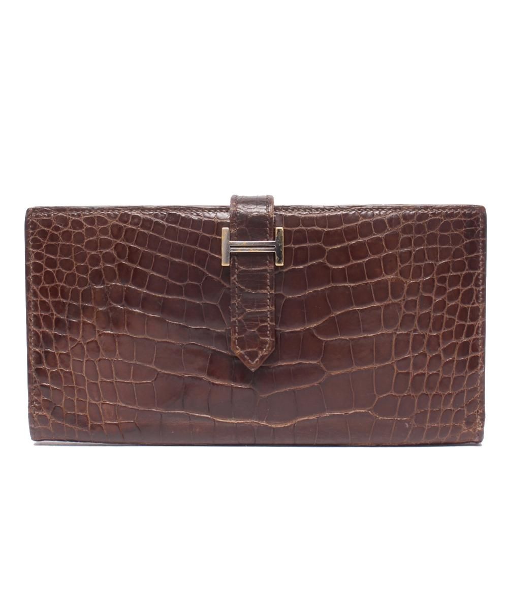 エルメス 長財布 □P刻印 シルバー金具 クロコダイル アリゲーター ベアンスフレ レディース メンズ HERMES 103,235円