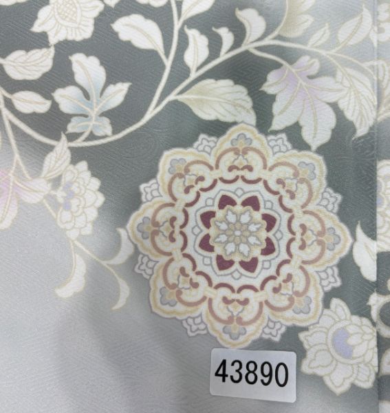 訪問着 着物 単品 合繊 仕立て上がり 絵羽柄 ライトグレー色 辻が花風 華文 和装 NO43890