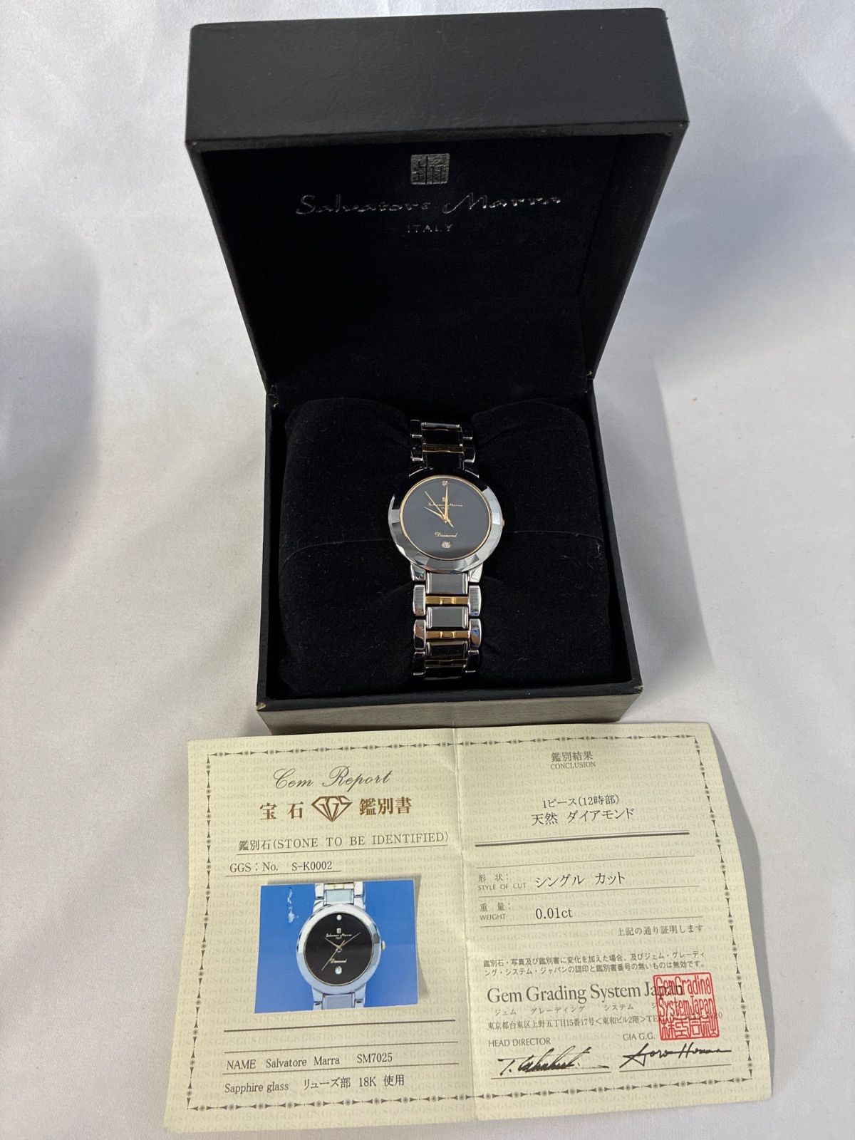 サルバトーレマーラ 美品 クォーツ 黒文字盤 18Kリューズ メンズ