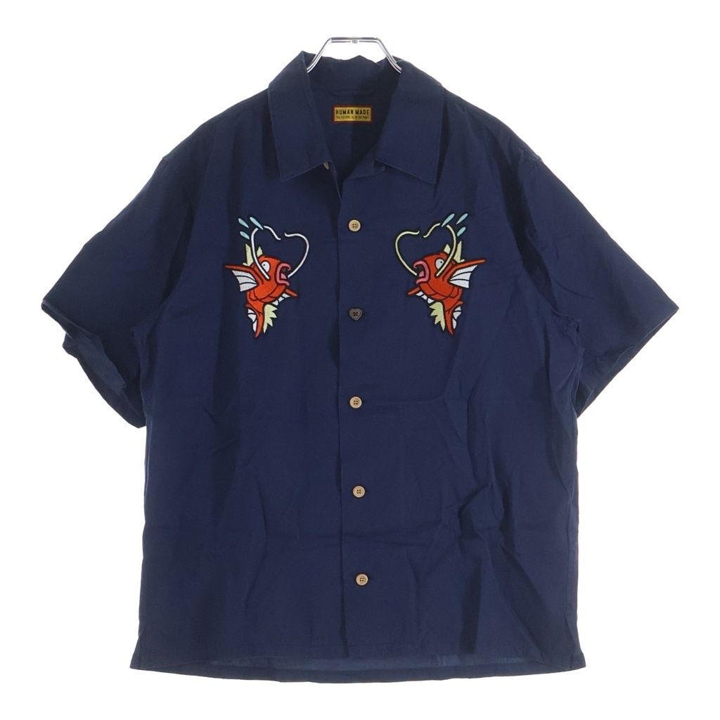HUMAN MADE (ヒューマンメイド) POKEMON MADE ALOHA SHIRT コイキング フロント刺繍半袖アロハシャツ ネイビー XX31SH001