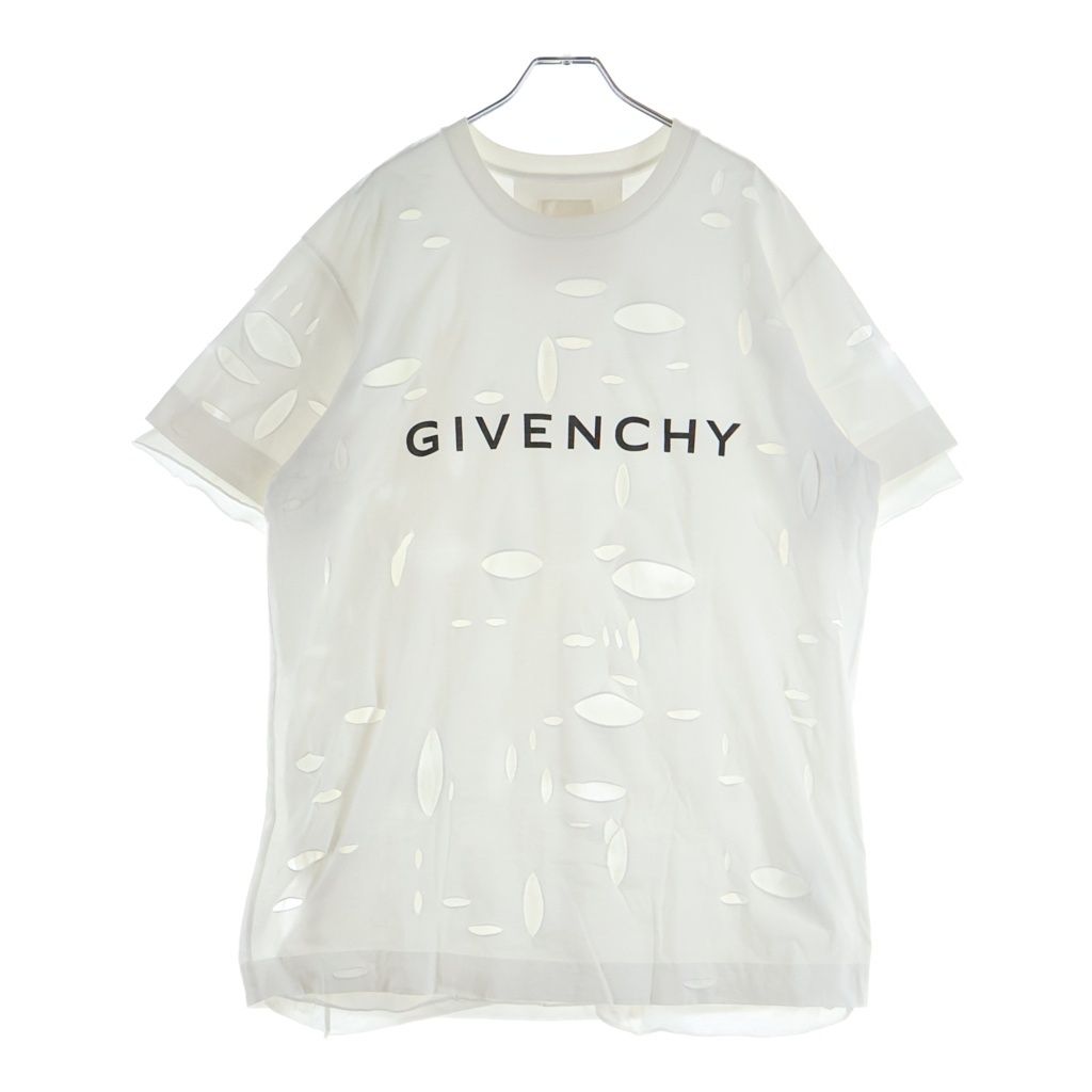 GIVENCHY (ジバンシィ) ダメージ加工 オーバーサイズ半袖Tシャツ カットソー フロントロゴプリント ホワイト BM71G13Y8Y 7,700円