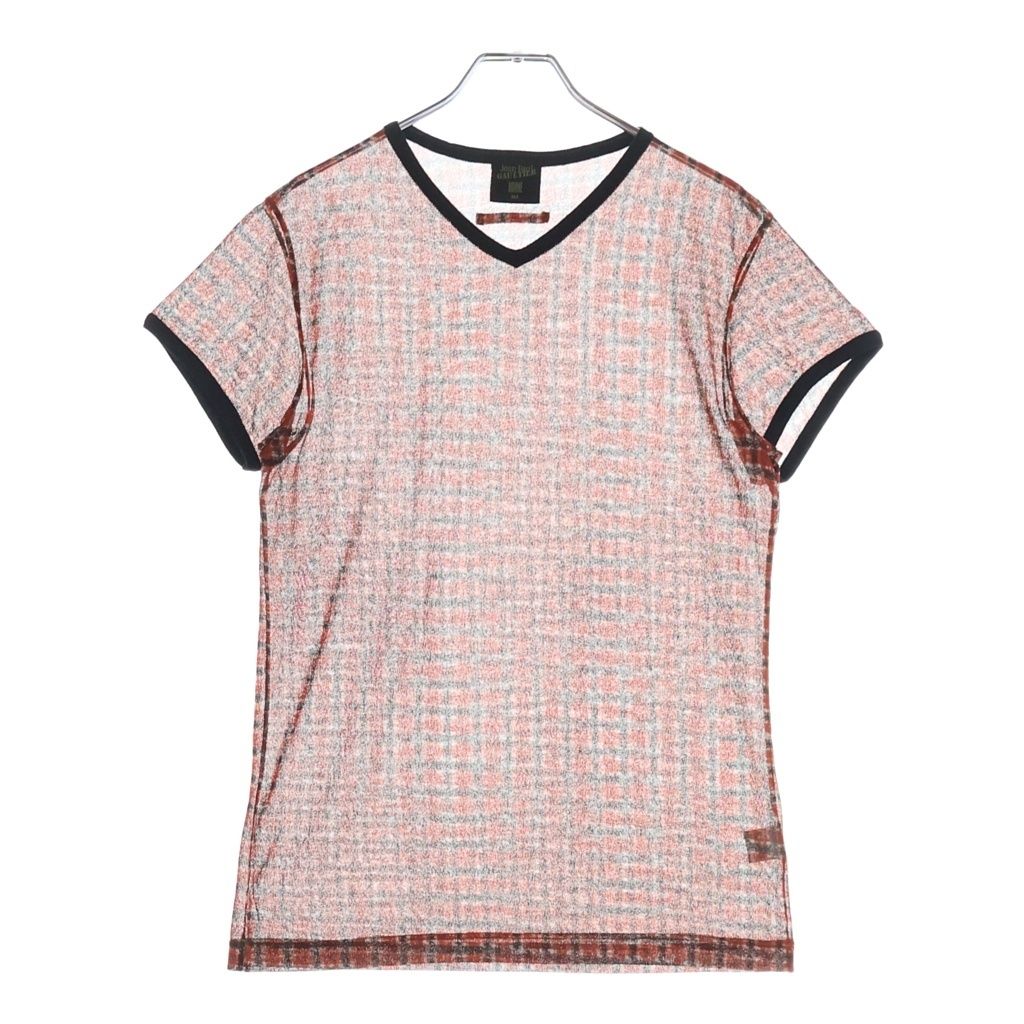 Jean Paul GAULTIER (ジャンポールゴルチエ) ポリエステル チェック総柄 シアー半袖Tシャツ カットソー レッド