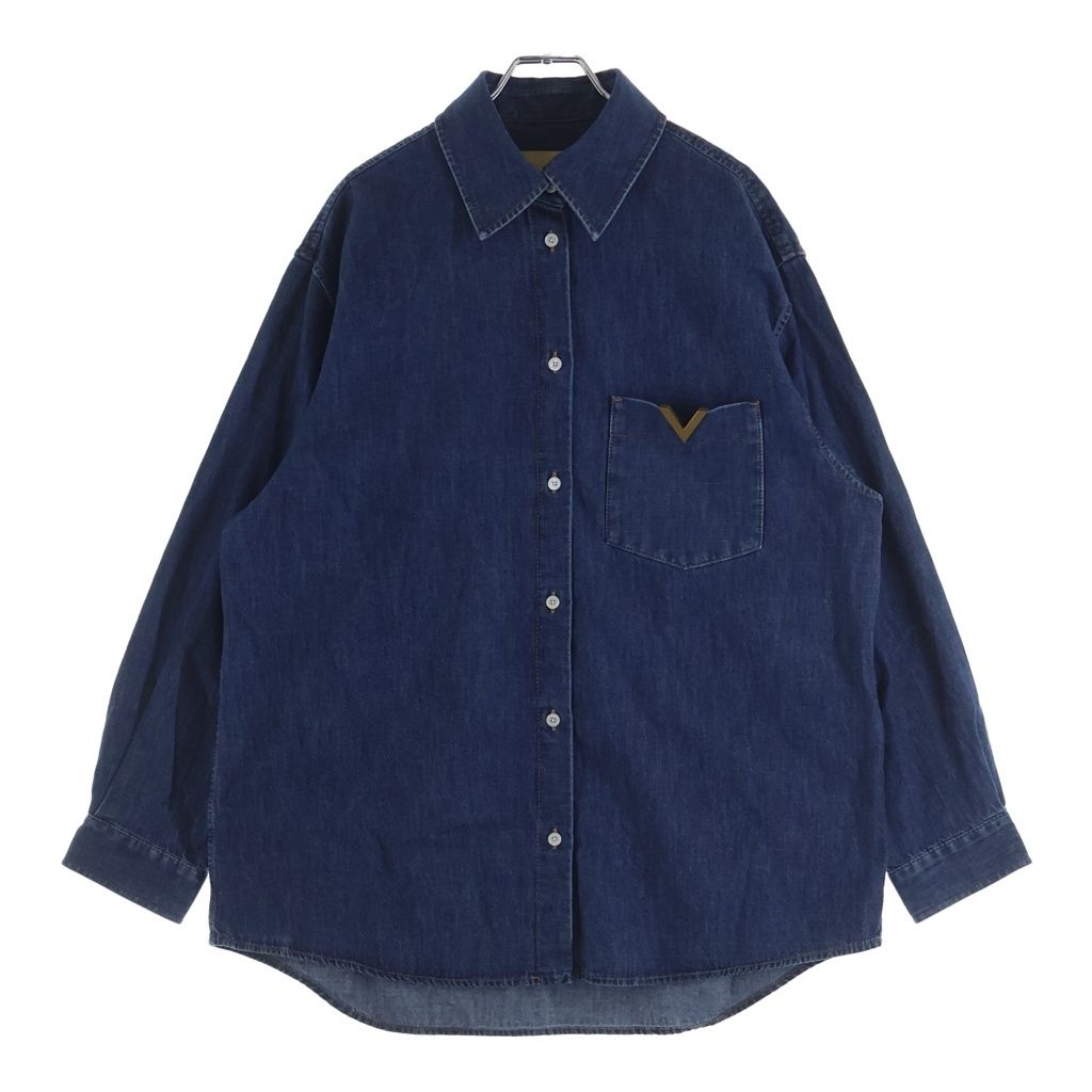 VALENTINO GARAVANI (ヴァレンチノガラヴァーニ) Vロゴ シャンブレー デニム 長袖シャツ インディゴ 8B3DB03K9YA