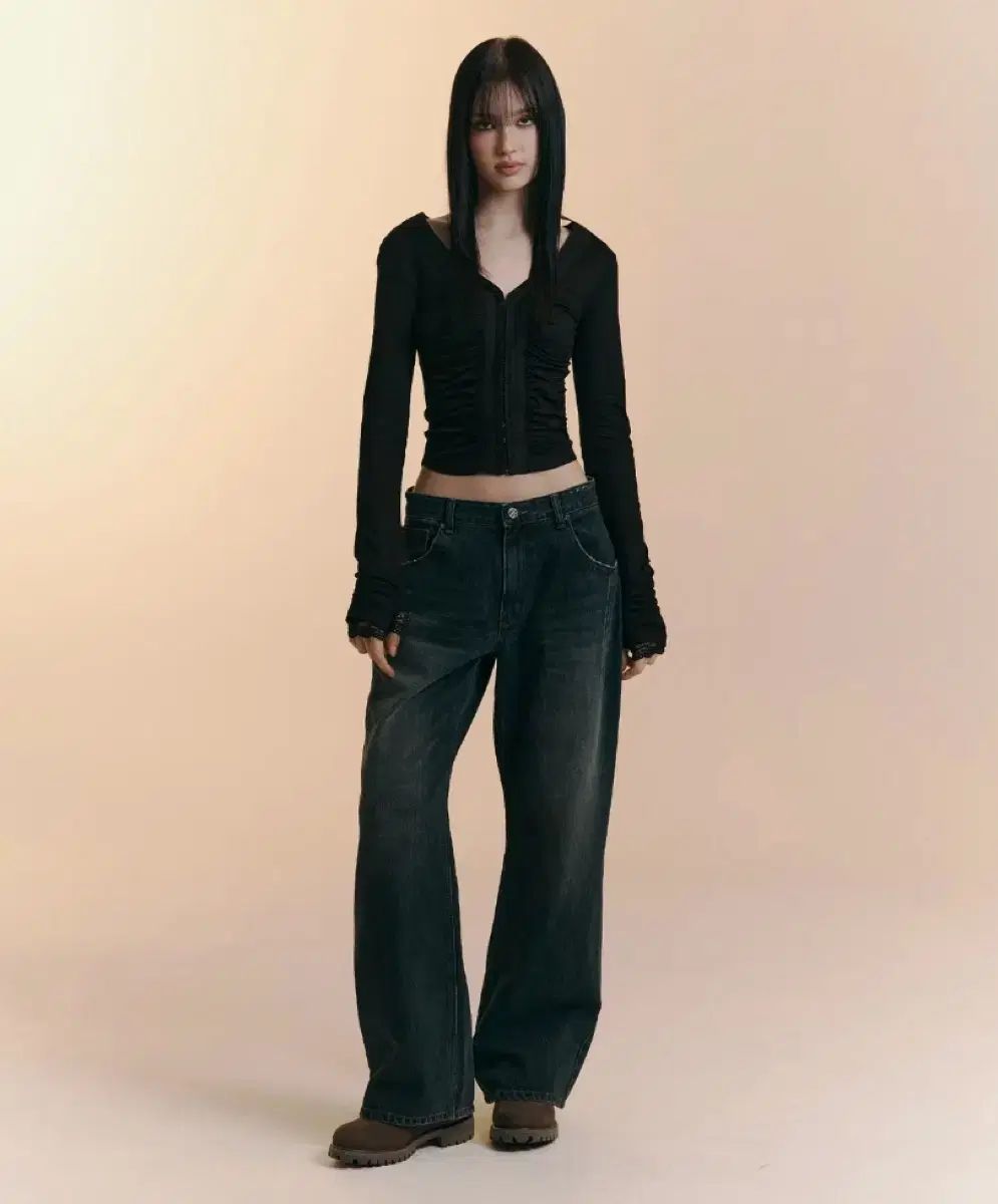 プリーズノーフォロー 25Damaged Washing Wide Denim (Washed Deep Blue) 11,984円