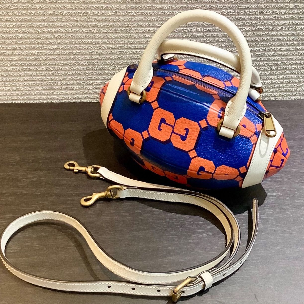 グッチ GUCCI GG柄 ラグビー バッグ ハンドバッグ ショルダーバッグ ポシェット 青 ブルー オレンジ 白 ホワイト G744/NH6 61,050円
