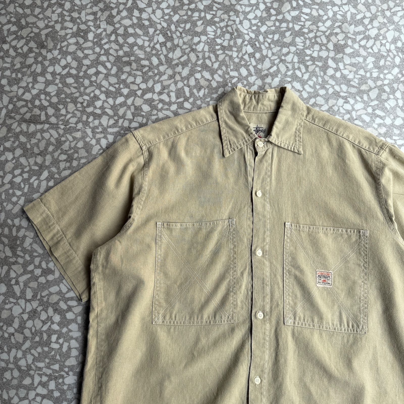 [ Archive アーカイブ Y2K ]　STUSSY / 90′s work shirt 白タグ ステューシー　オールドステューシー　90年代　アメリカ製　半袖　半袖シャツ　ワーク系　ストリート