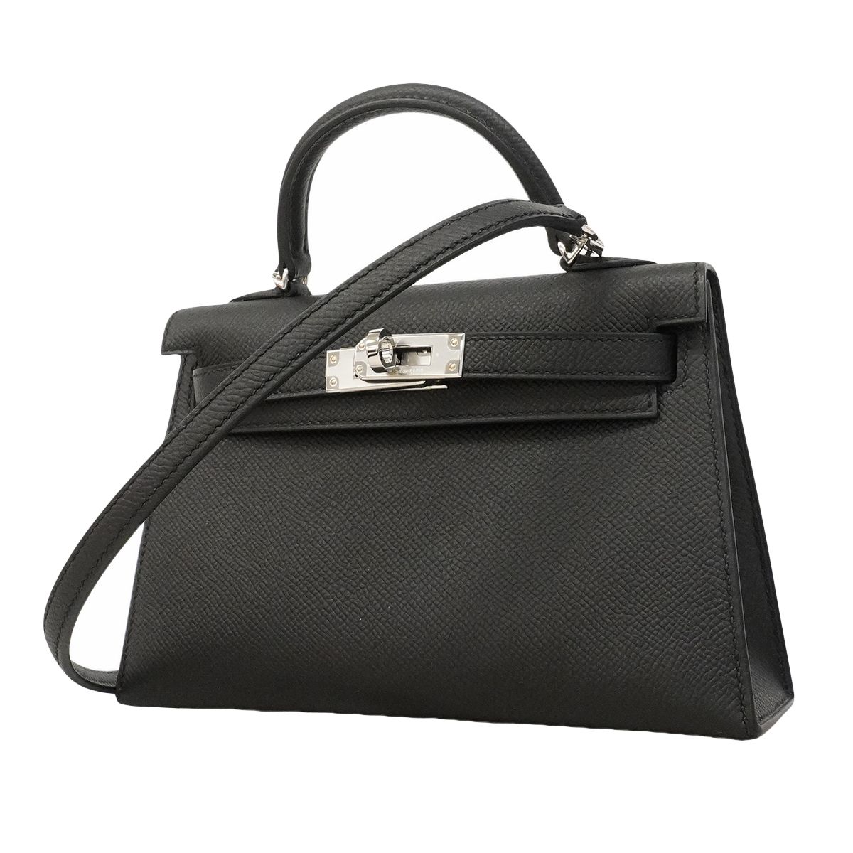 【6ge5465】エルメス ハンドバッグ ミニケリー2 ヴォーエプソン ブラック シルバー金具 G刻印 2wayバッグ【中古】レディース