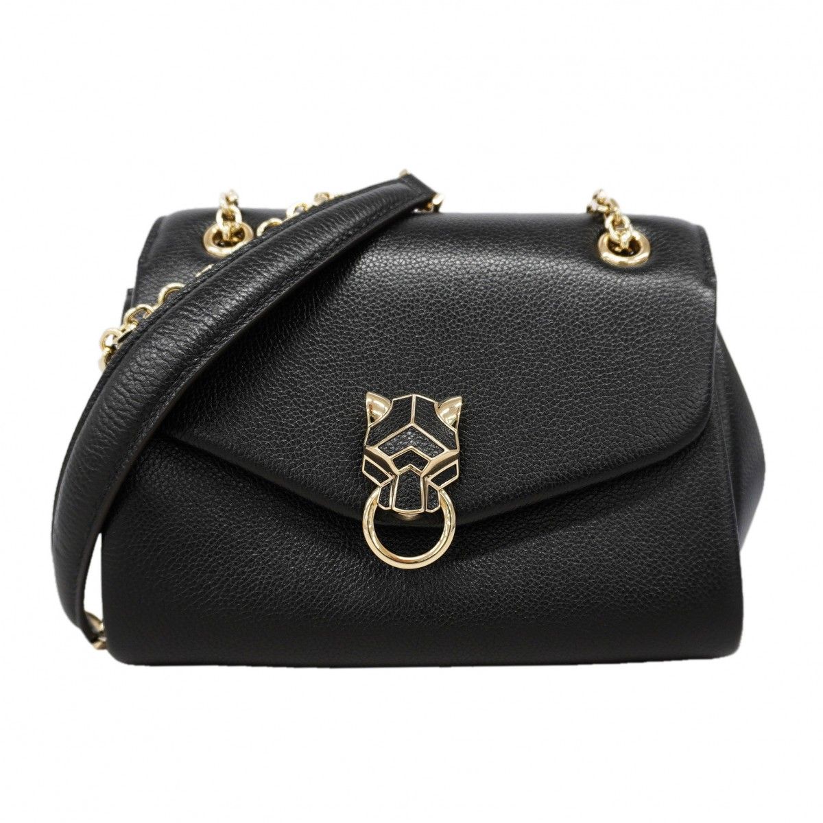 【6gd5186】カルティエ ショルダーバッグ パンテール レザー ブラック シャンパンゴールド金具【中古】レディース 100,496円