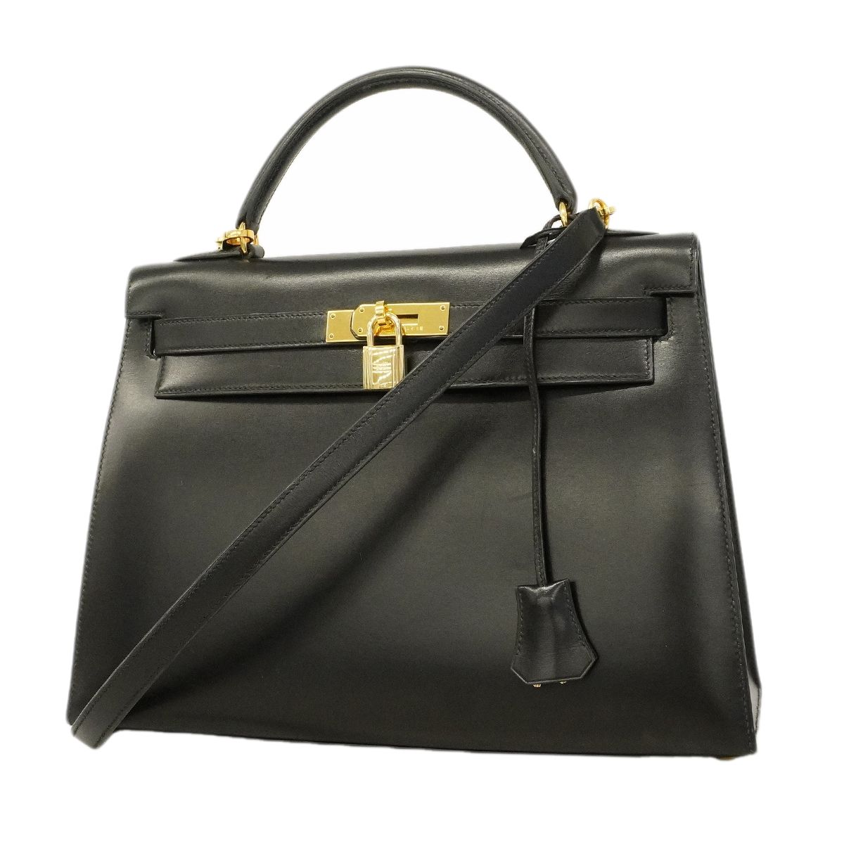 【6ge5417-h】エルメス ハンドバッグ ケリー32 ボックスカーフ ブラック ゴールド金具 〇W刻印 2wayバッグ【中古】レディース 646,452円