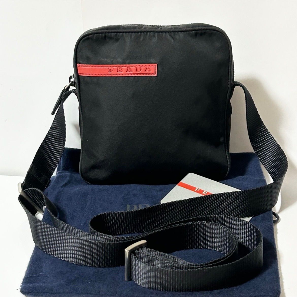PRADA プラダ スポーツ ロゴ型押し ナイロン ショルダーバッグ クロスボディ 肩掛け ブラック