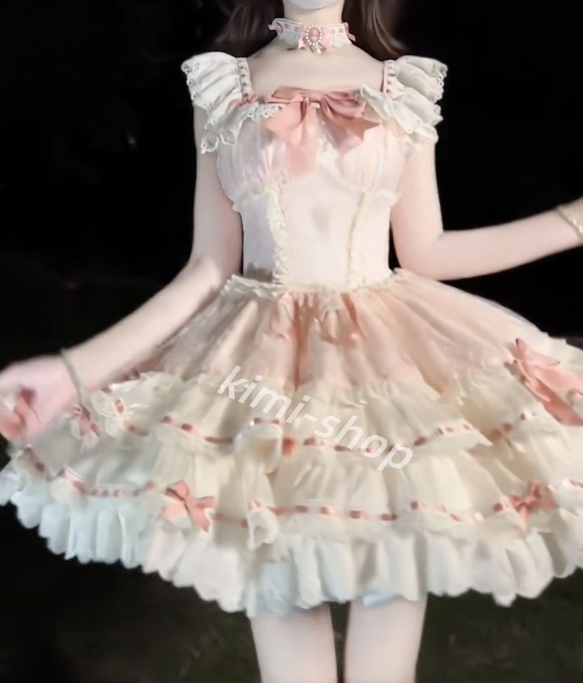 小芙蝶 ロリータ ワンピース JSK lolita ジャンパースカート ゴスロリ バレエ風フリルドレス お姫様風ピンク誕生日ドレス 夢かわいい推し活コーデ