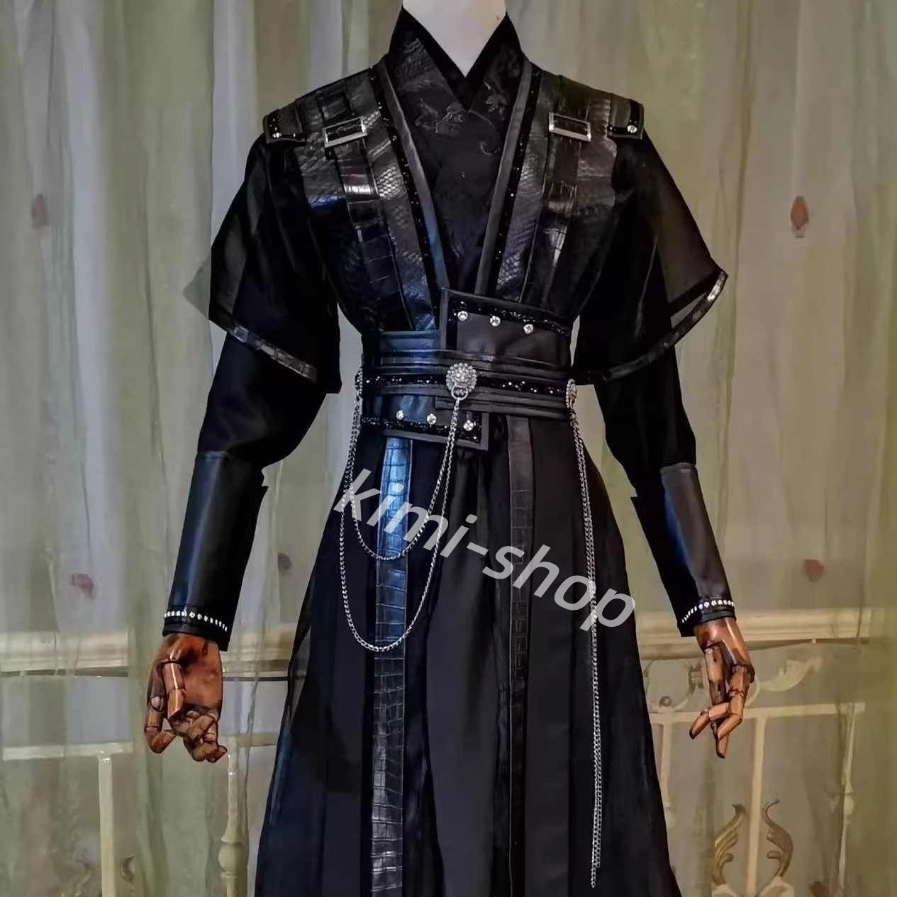 黒色メンズ漢服セット 武士 剣豪 浪人 フルセット コスプレ 撮影 武侠風 古風 ステージ衣装 コスプレ 黒 大きいサイズ 剣士 侠客 侍 コスチューム 中華風 演出服 学園祭 文化祭 写真撮影 舞台衣装 ハロウィン パーティー男女兼用