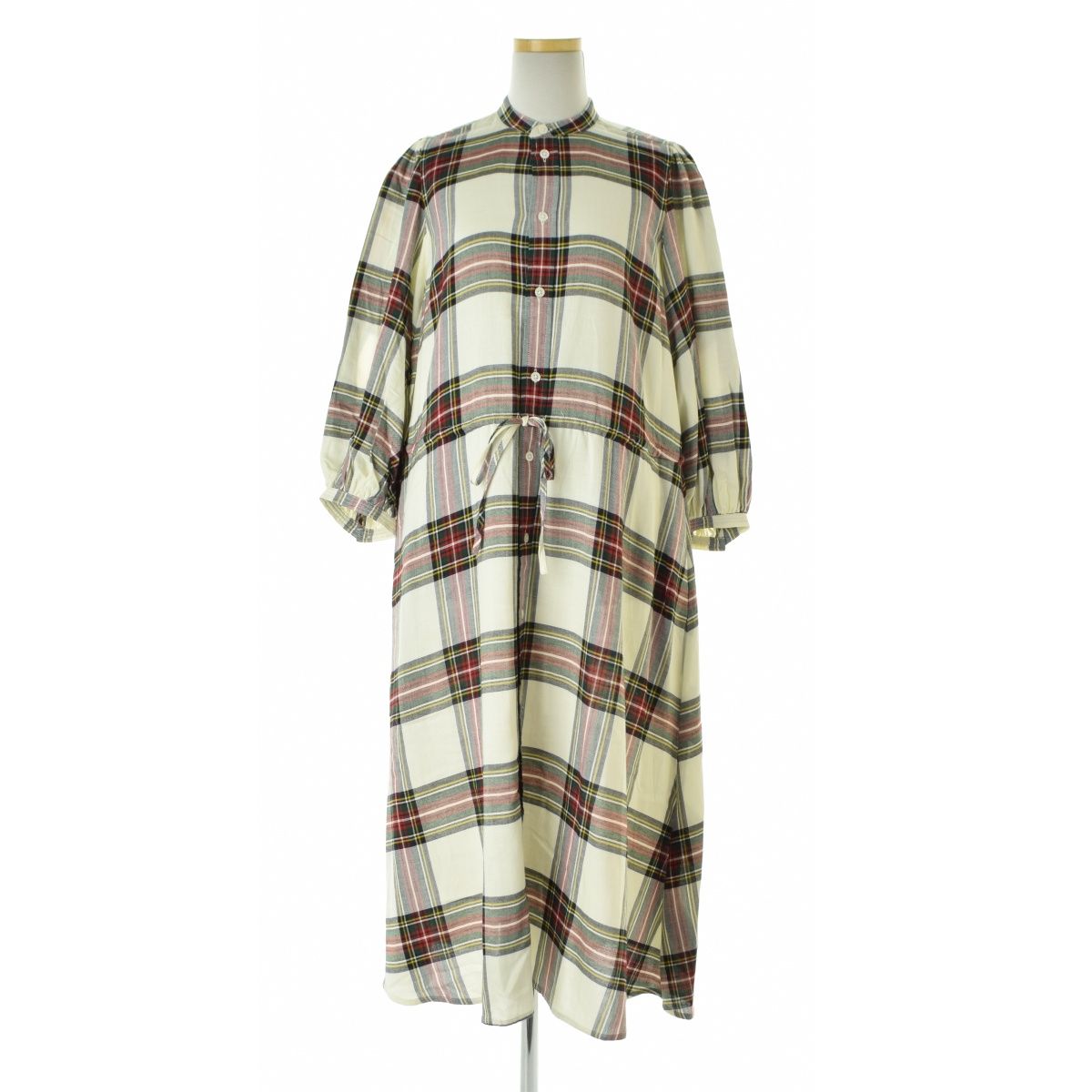 【POLORALPHLAUREN】バンドカラー タータンチェックシャツロング七分袖ワンピース