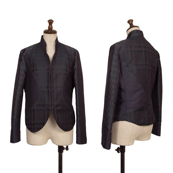 イッセイミヤケISSEY MIYAKE A-POC INSIDE ポリハウンドトゥースカーブ切替ジャケット 紺黒紫2