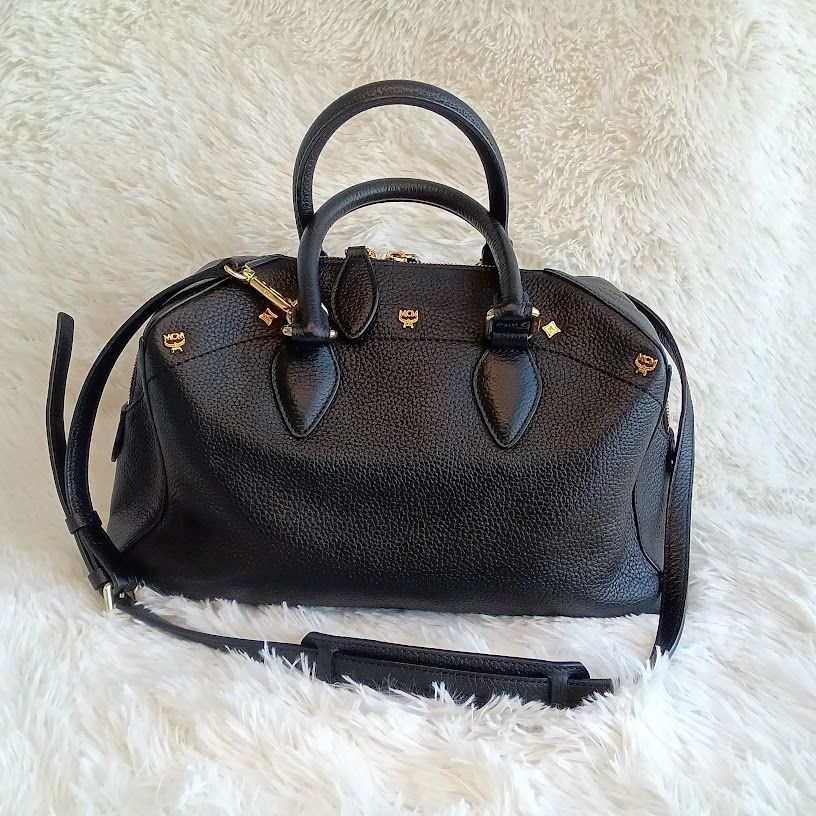 ​【美質感】MCM エムシーエム 2way ハンドバッグ ショルダーバッグ レザー 黒