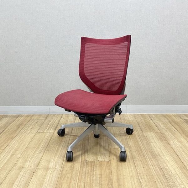 バロンチェア ローバック スタンダードメッシュタイプ オフィスチェア 肘無 オカムラ レッド