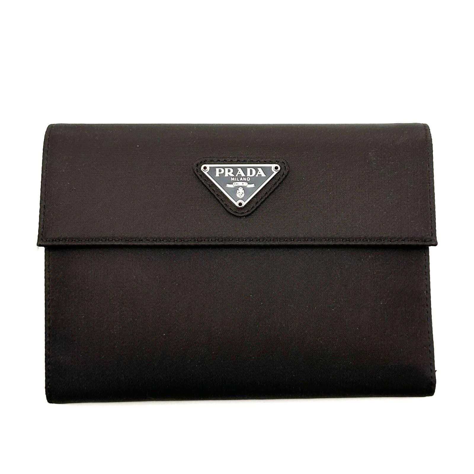 【楠本質店/元住吉】プラダ　PRADA　ナイロン　三つ折り財布　ブラウン　ナイロン×レザー　三角ロゴ　男女兼用