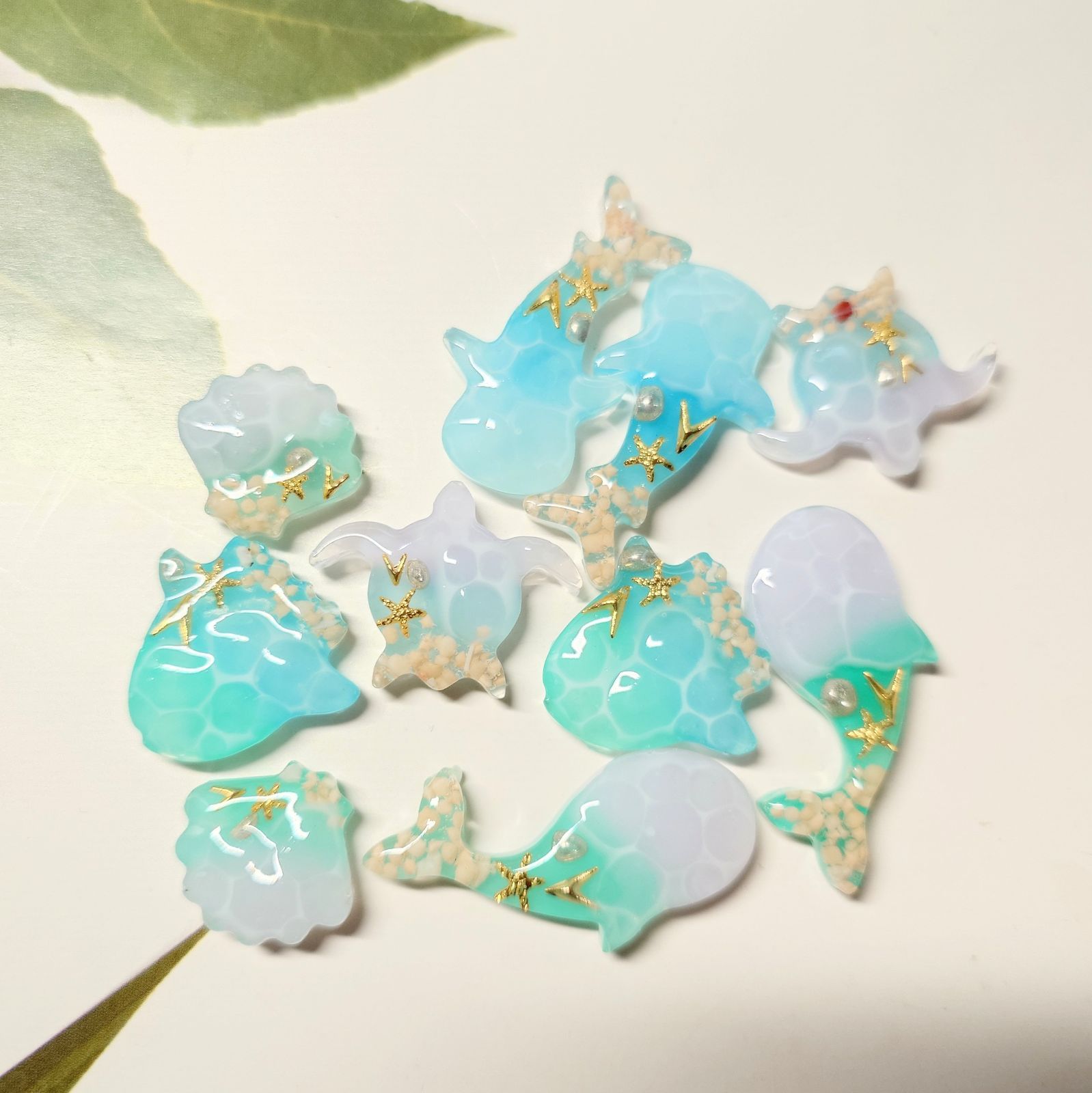 レジン カボション ハンドメイド 海塗り 海の生き物パーツ オリジナル