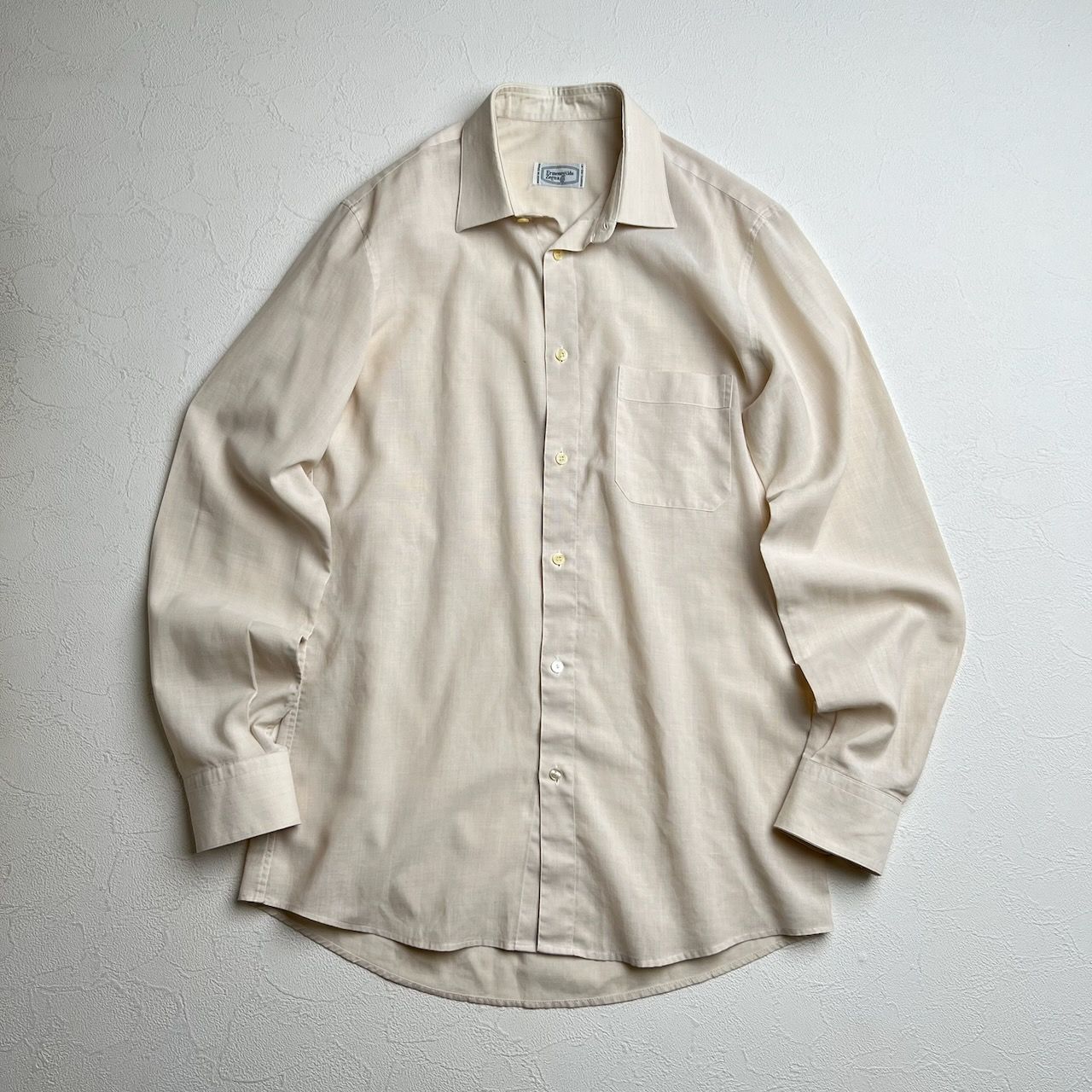 80s SPAIN Ermenegildo Zegna 無地 胸ポケット 長袖シャツ 38 古着