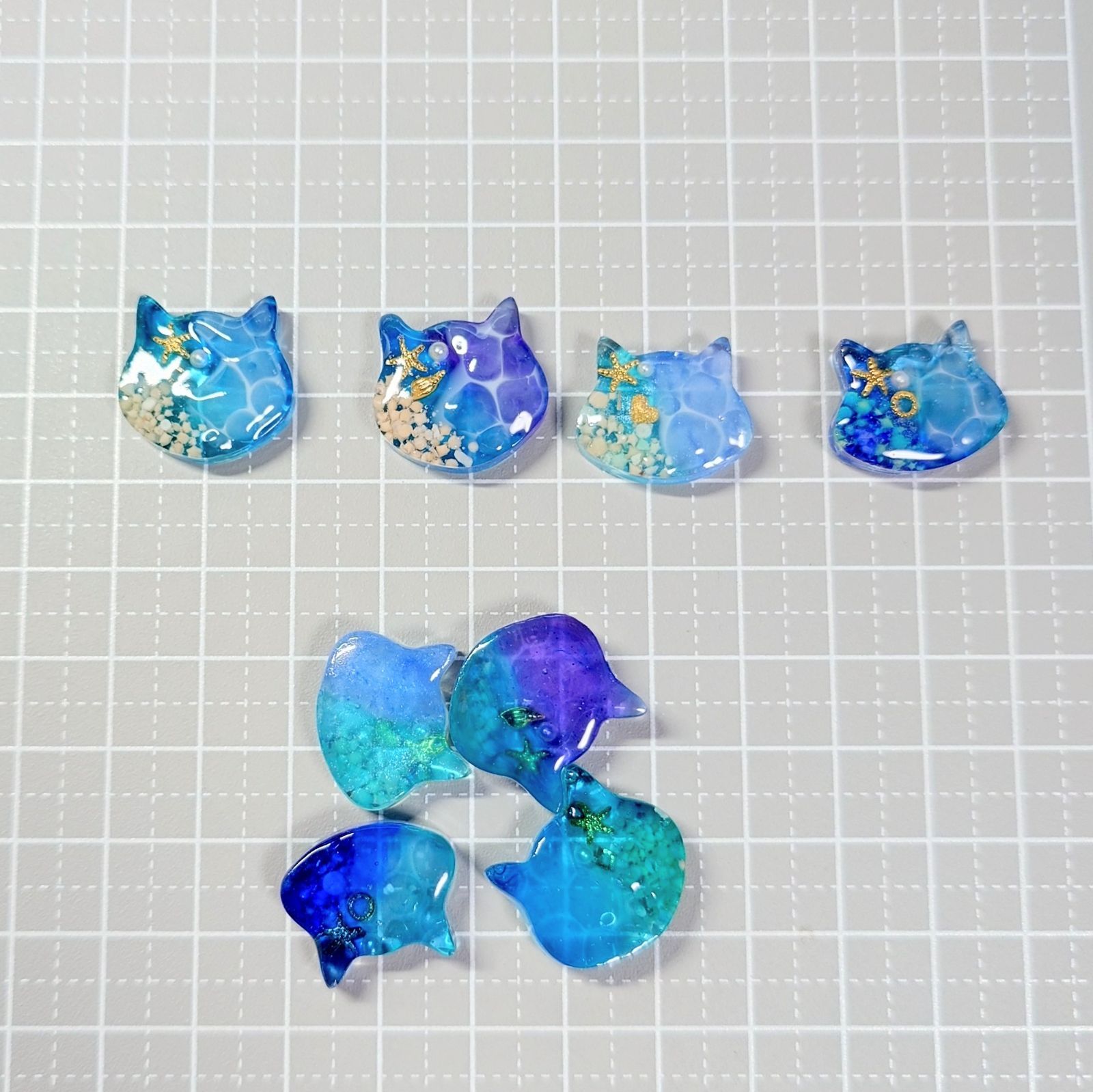レジン カボション ハンドメイド 海塗り 猫ちゃん 海パーツ オリジナル
