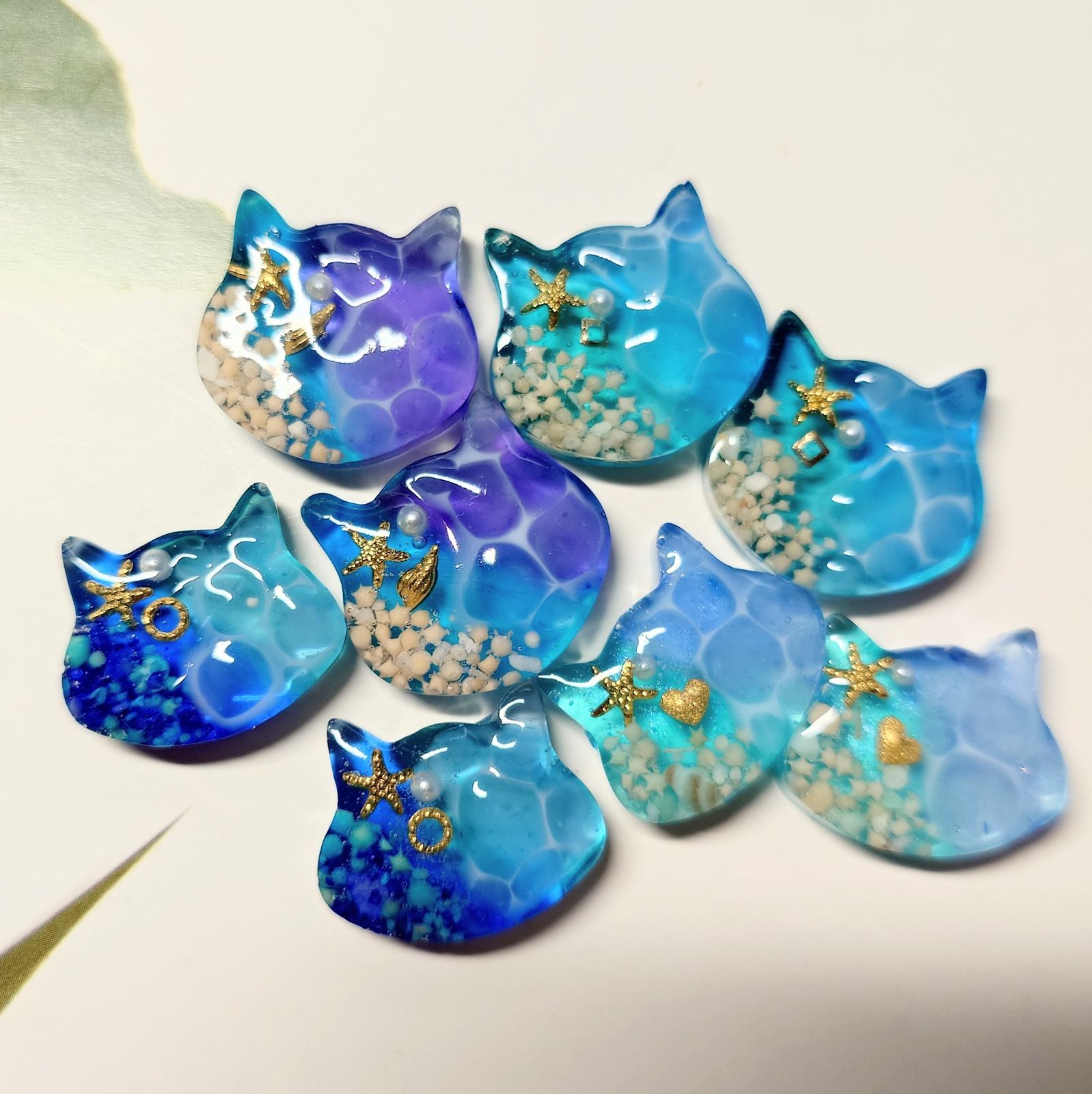 レジン カボション ハンドメイド 海塗り 猫ちゃん 海パーツ オリジナル
