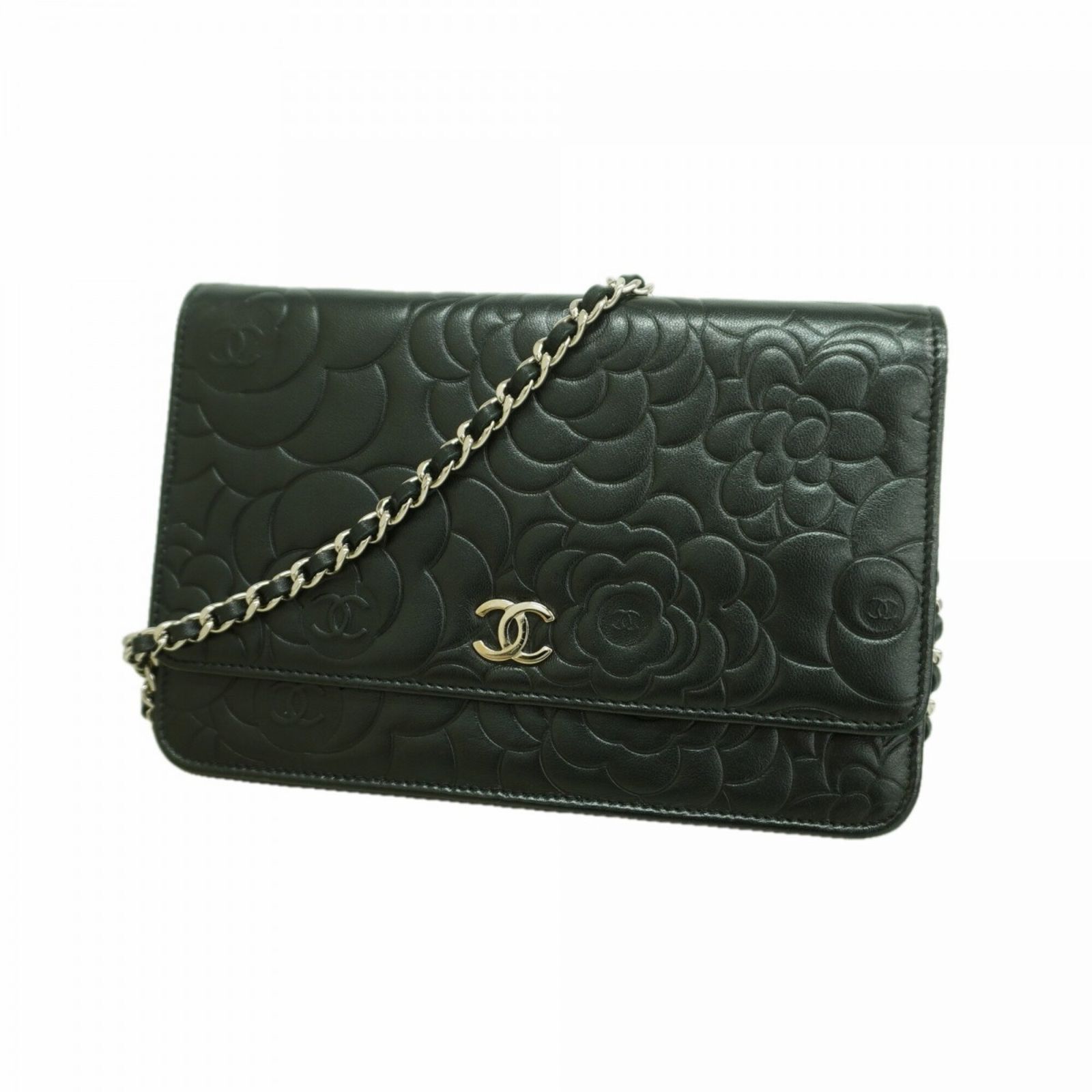 シャネル(Chanel) シャネル ショルダーバッグ カメリア チェーンショルダー ラムスキン ブラック レディース