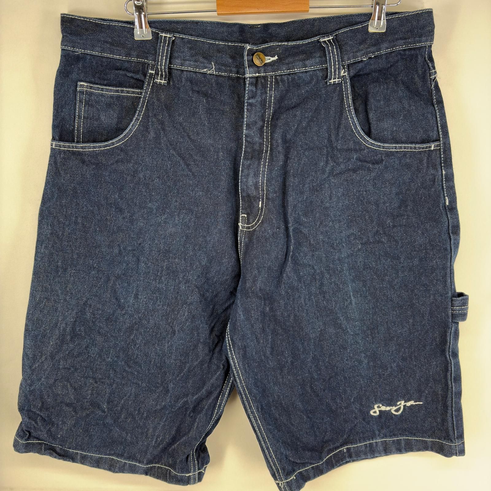 古着 ショーンジョン Sean John デニム パンツ ペインター ショートパンツ 大きいサイズ 刺繍ロゴ w40 ネイビー系 メンズ 9,900円
