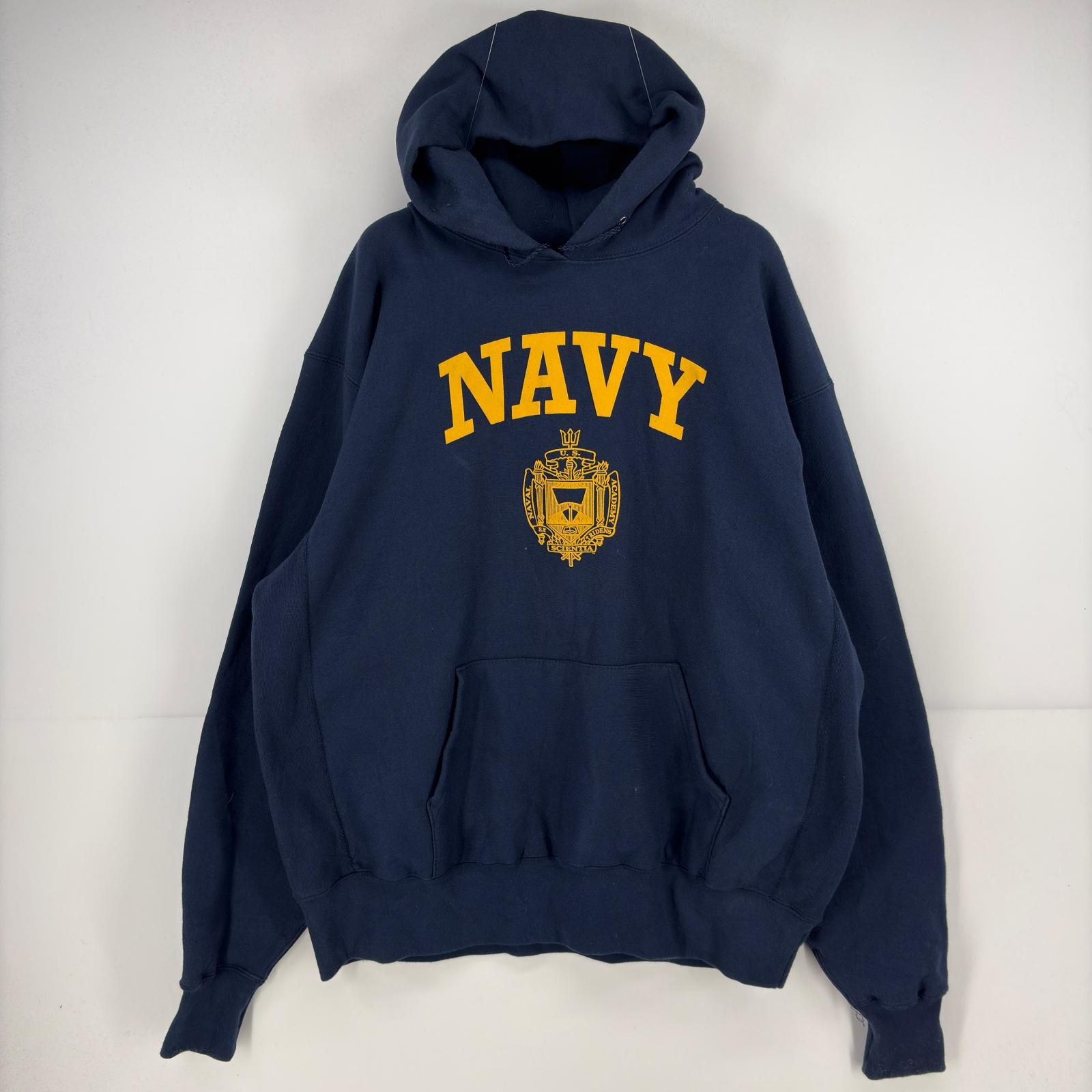 古着 イーグルユーエスエー EAGLE USA USA製 パーカー スウェット リバースウィーブタイプ NAVY ミリタリー ロゴ 2XL ネイビー メンズ 9,504円