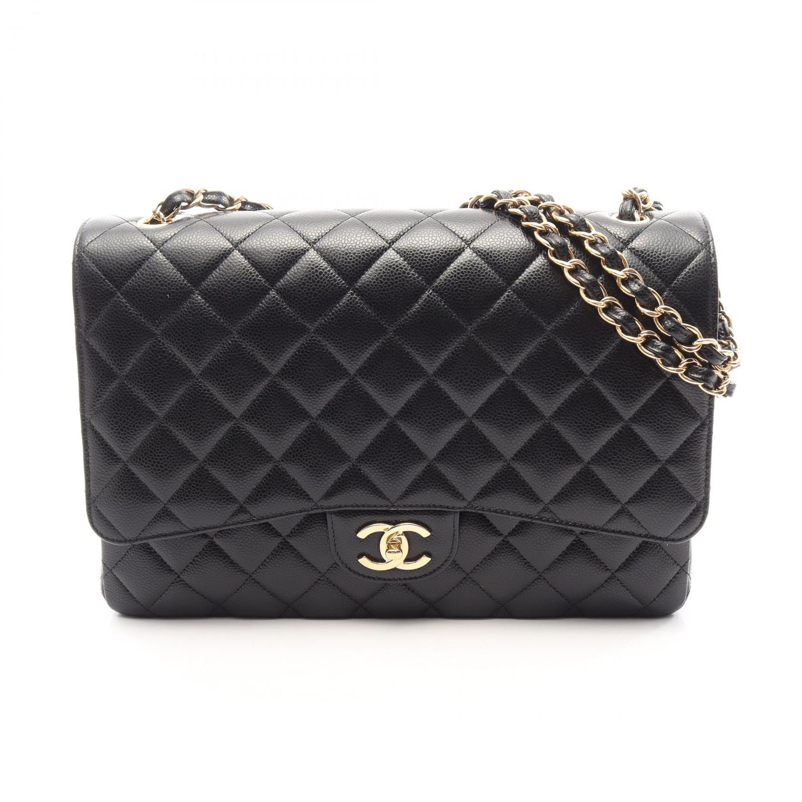 シャネル CHANEL ショルダーバッグ マトラッセ34 クラシックマキシ Wフラップ A58601 ブラック キャビアスキン(グレインドカーフ) デカマトラッセ チェーンショルダー