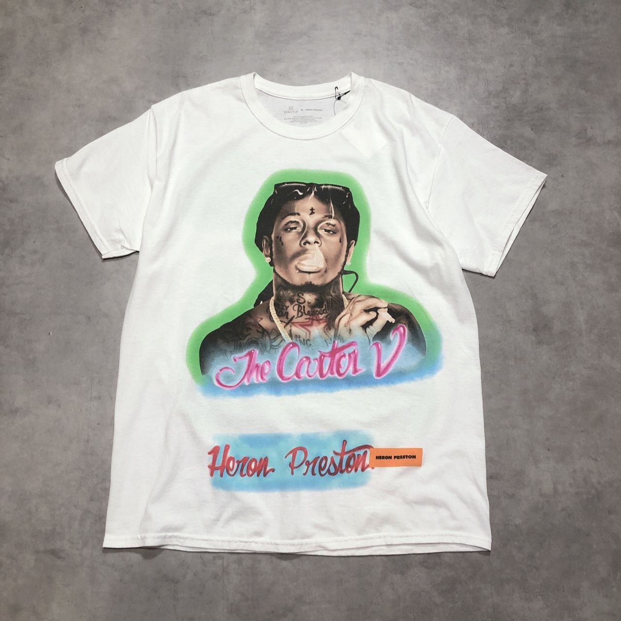 GQ6273◇HERON PRESTON：18AW LIL WAYNE THE CARTER TEE◇L◇ホワイト系 ヘロンプレストン リルウェイン Ｔシャツ 半袖