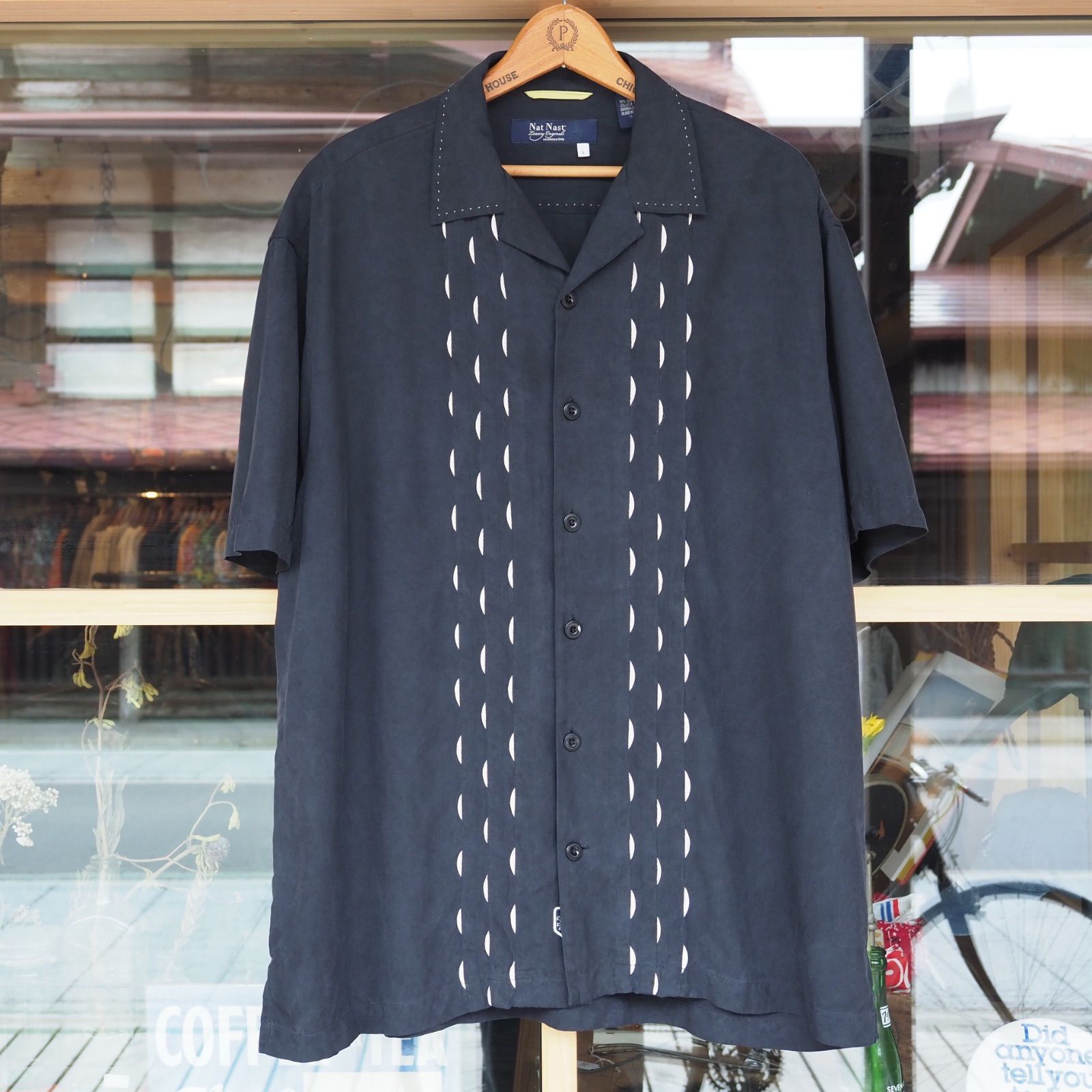 Nat Nust Silk Open Collar S/S Shirt L Black シルク オープンカラー 半袖シャツ
