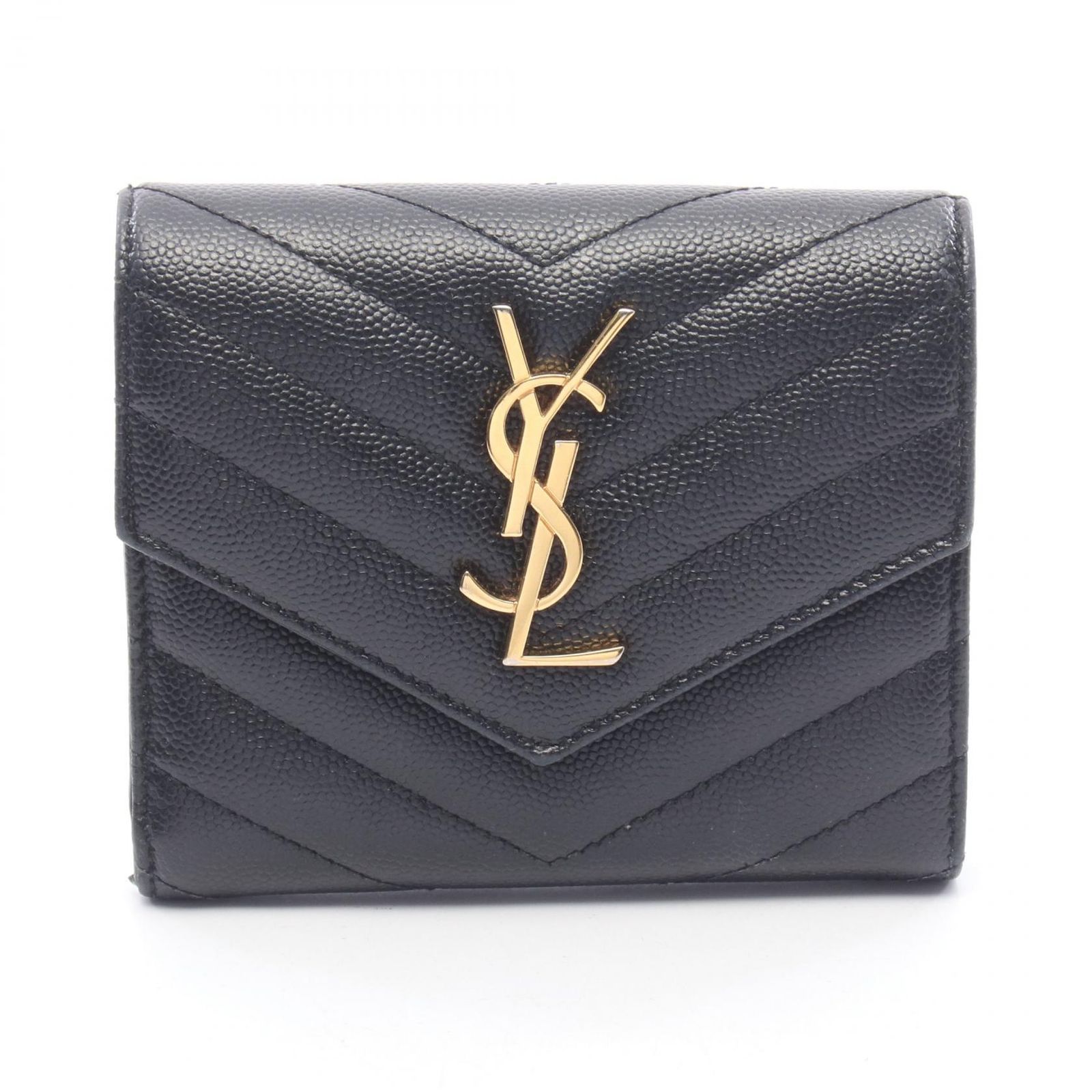 サンローランパリ SAINT LAURENT PARIS 三つ折り財布 モノグラム サンローラン 403943BOW011000 ブラック レザー モノグラム 三つ折り財布 レディース Used B