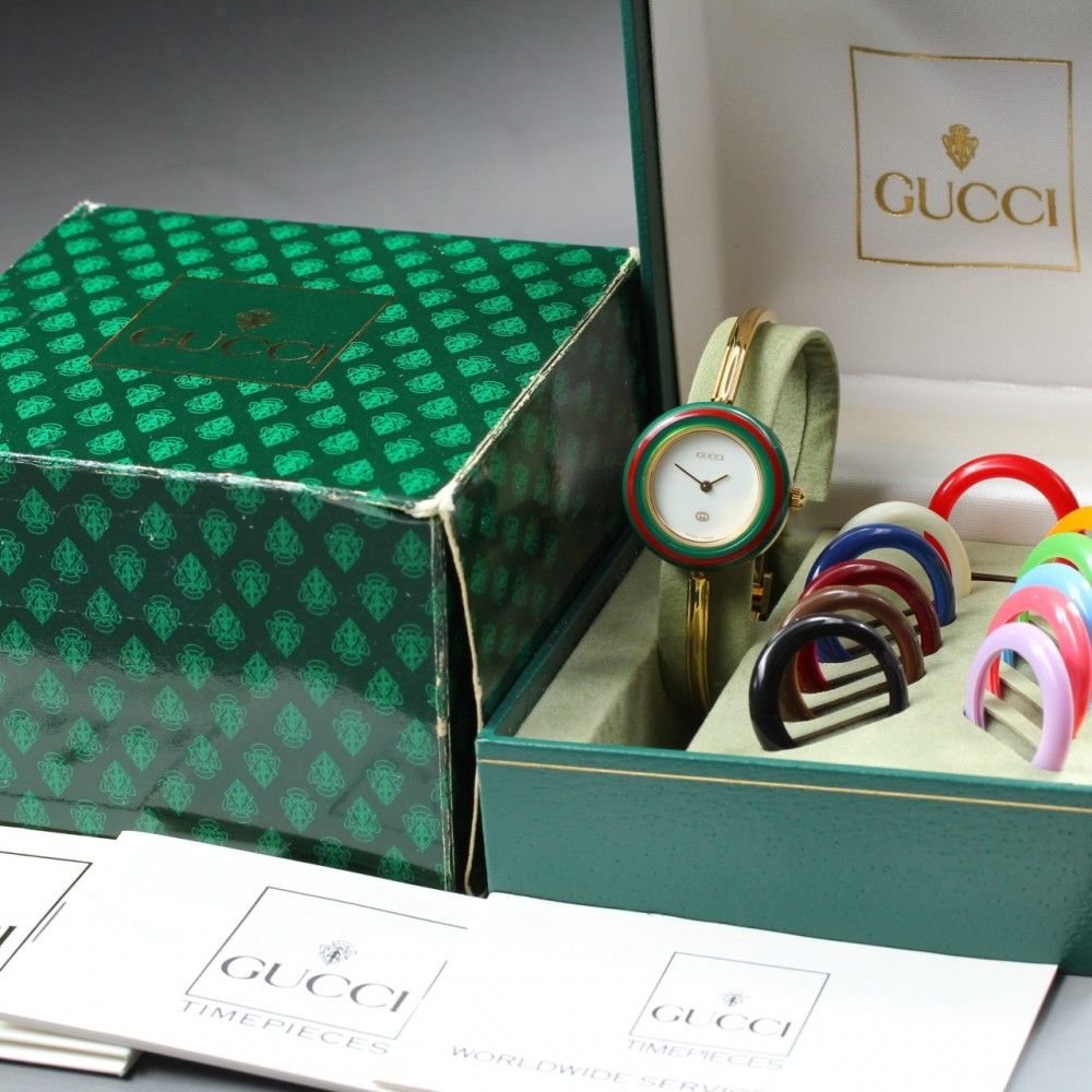 【稼働品】 GUCCI チェンジベゼル 11/12 ホワイト ゴールド 純正ブレス 元箱 説明書 クオーツ レディース 腕時計 #17695 85,800円