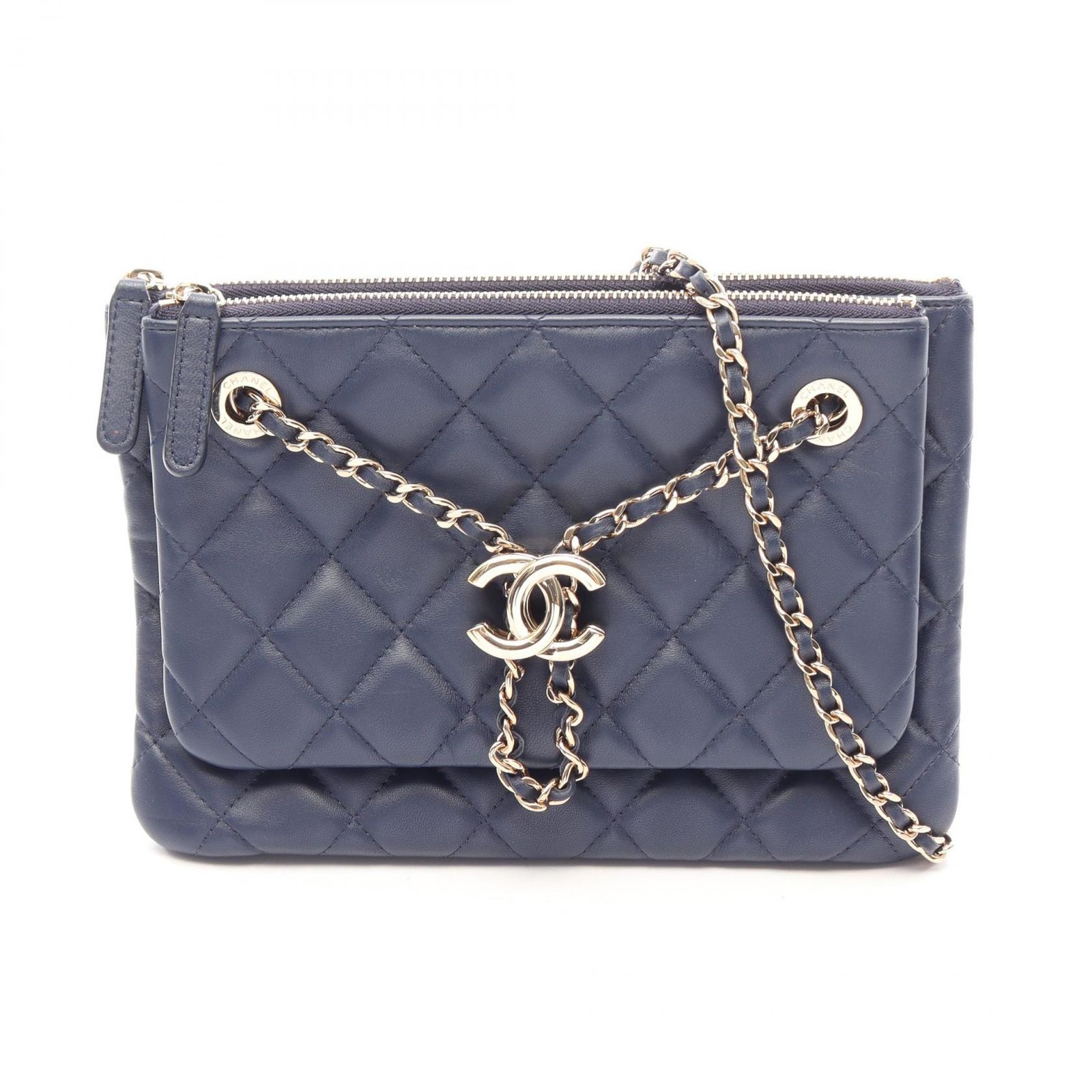 シャネル CHANEL ショルダーバッグ マトラッセ AP1074 ネイビー ラムスキン（羊革） マトラッセ チェーンショルダー レディース Used A