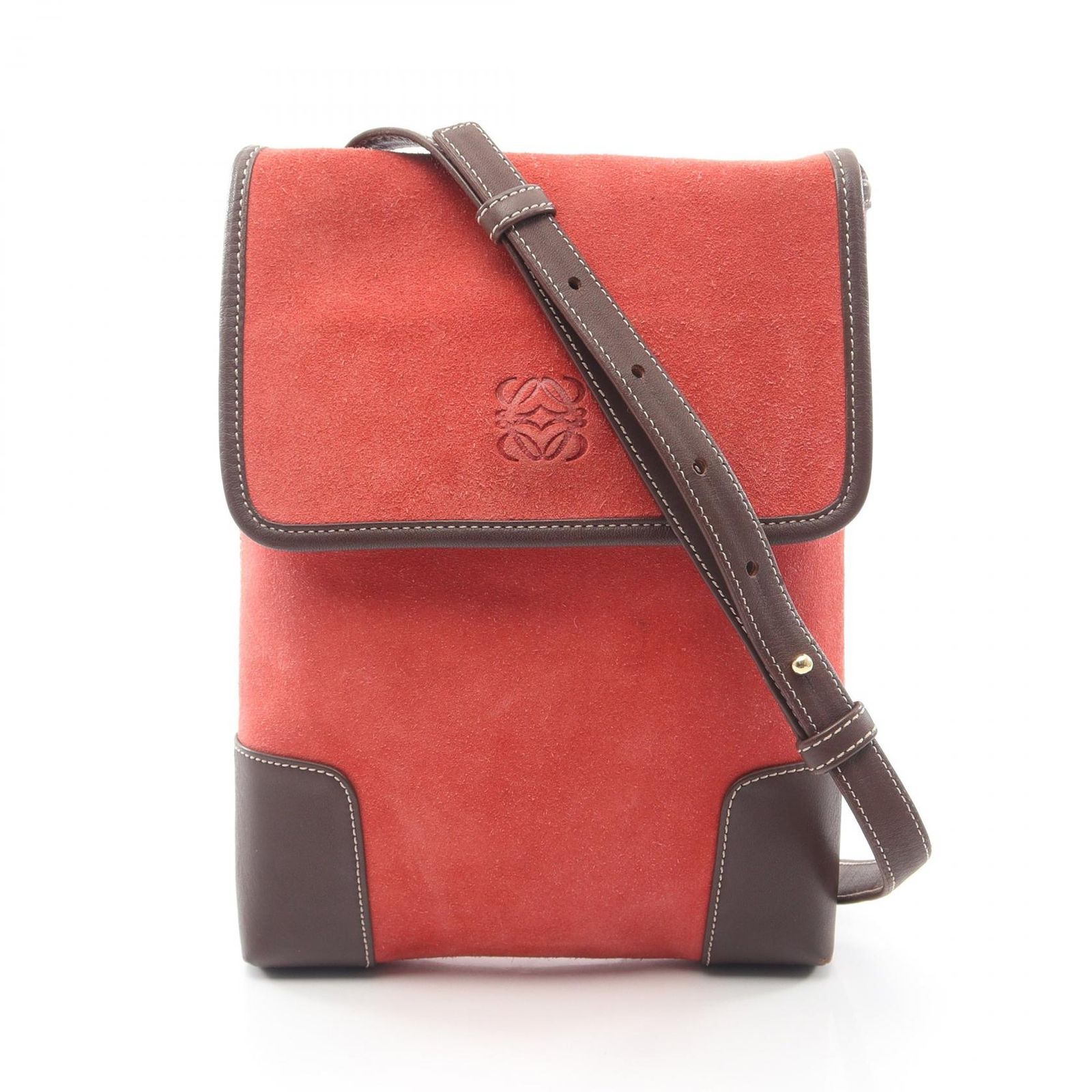 ロエベ LOEWE ショルダーバッグ アナグラム コーラルレッド/ブラウン 