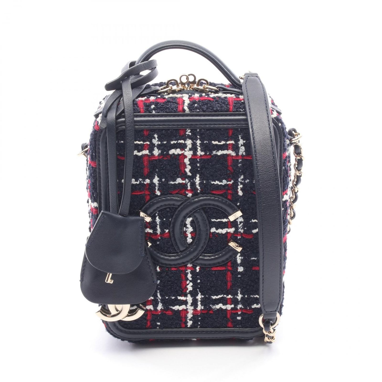 シャネル CHANEL ショルダーバッグ CCフィリグリー AS0988 ネイビー ファブリック レザー CCフィリグリー マトラッセ バニティ ミニ チェーンショルダー レディース