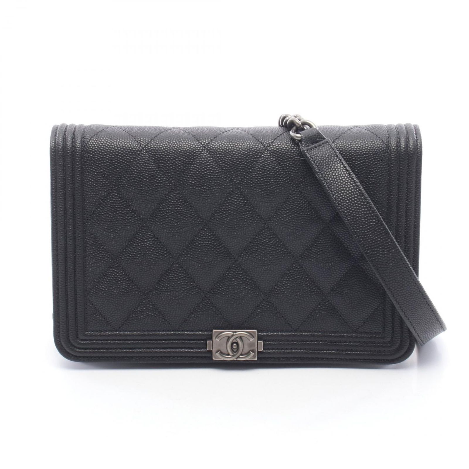 シャネル CHANEL ショルダーバッグ ボーイシャネル マトラッセ ブラック キャビアスキン(グレインドカーフ) ボーイシャネル チェーンウォレット レディース
