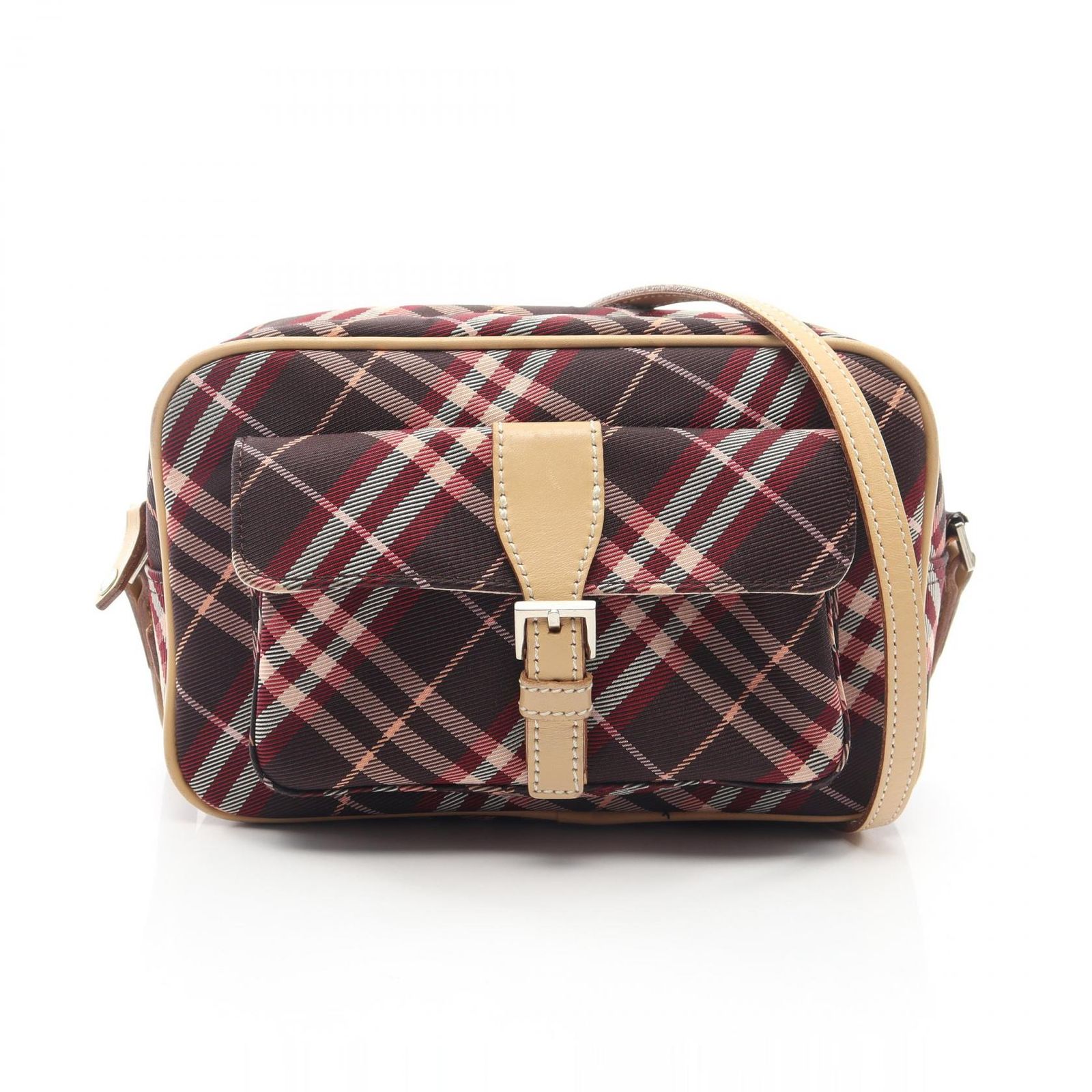 バーバリーブルーレーベル BURBERRY BLUE LABEL ショルダーバッグ チェック ボルドー系 キャンバス レザー ノバチェック ショルダーバッグ レディース Used B 27,072円