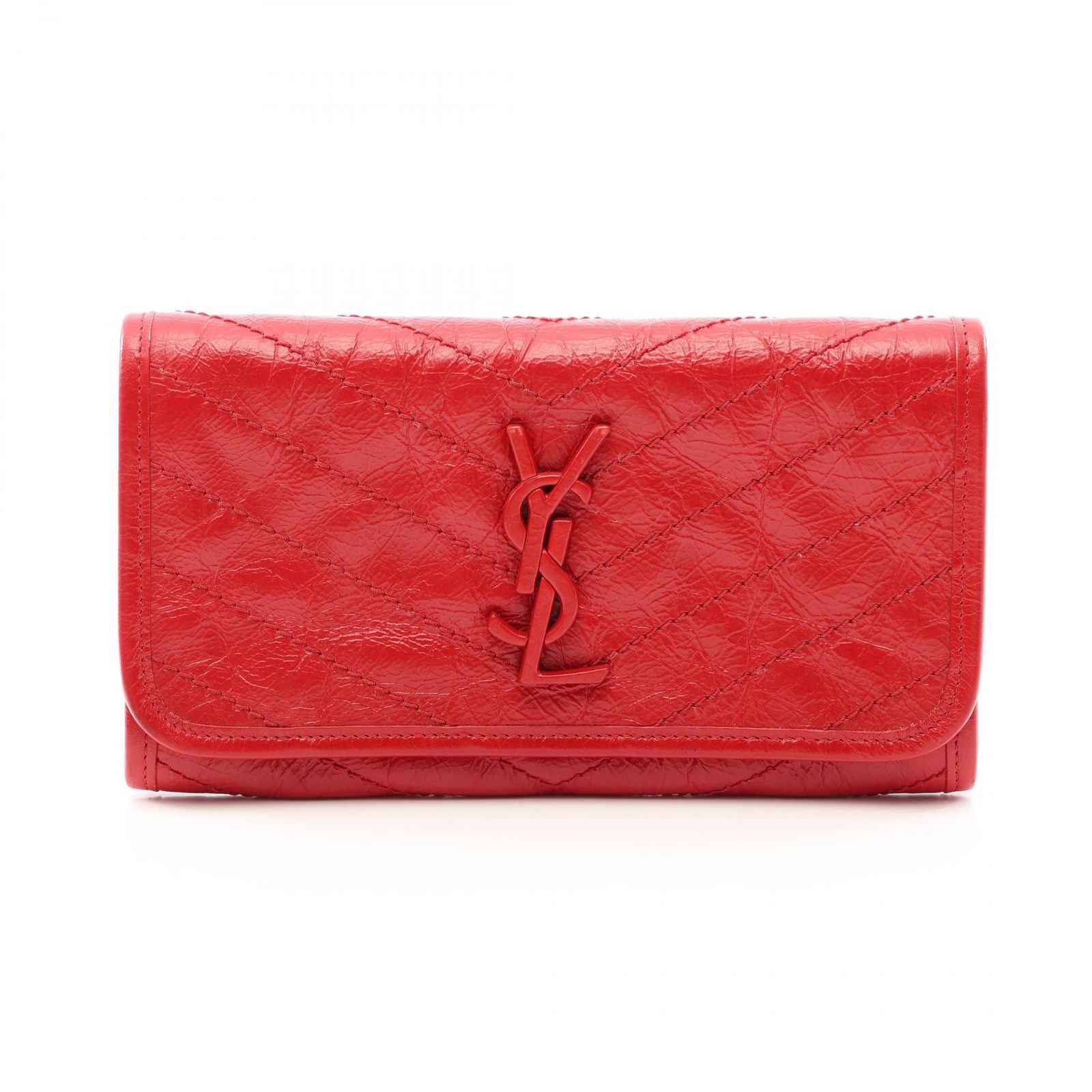 サンローランパリ SAINT LAURENT PARIS 二つ折り長財布 ニキ 583552 レッド レザー ニキ ウォレット レディース Used B
