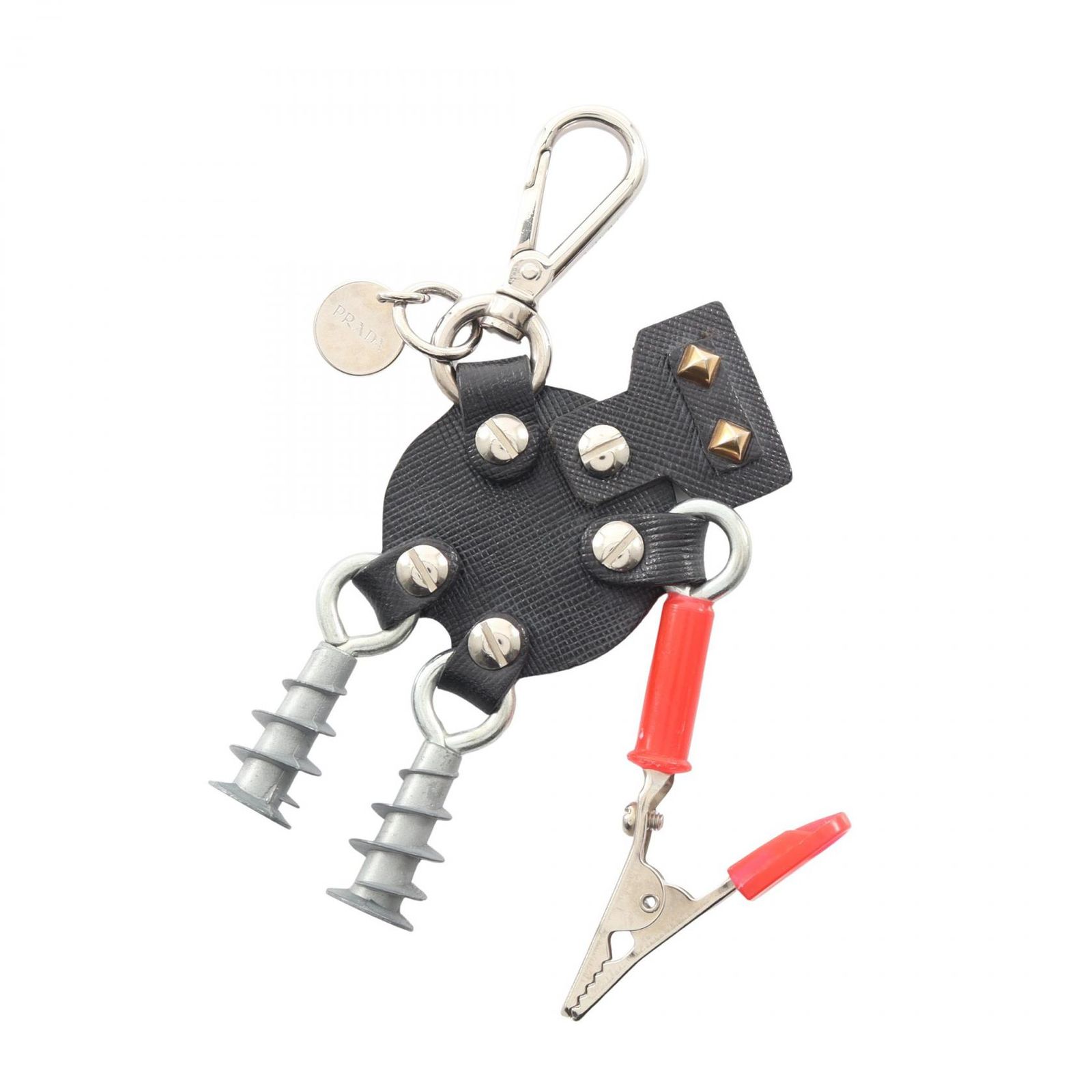 プラダ PRADA チャーム ロボット ブラック サフィアーノレザー ロボット キーホルダー レディース Used B