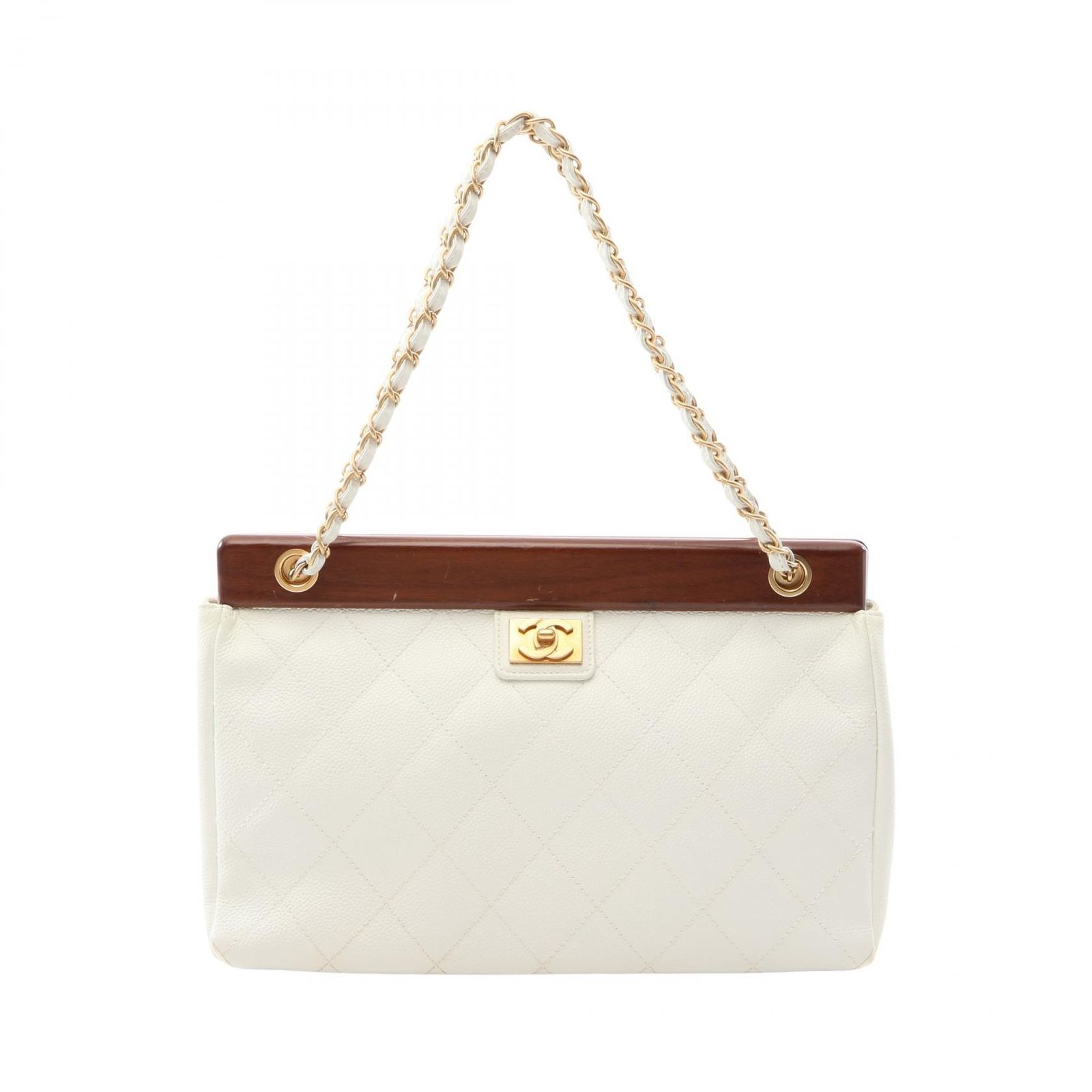 シャネル CHANEL ハンドバッグ マトラッセ ホワイト/ブラウン キャビアスキン(グレインドカーフ) マトラッセ チェーンハンドバッグ レディース Used A 194,900円