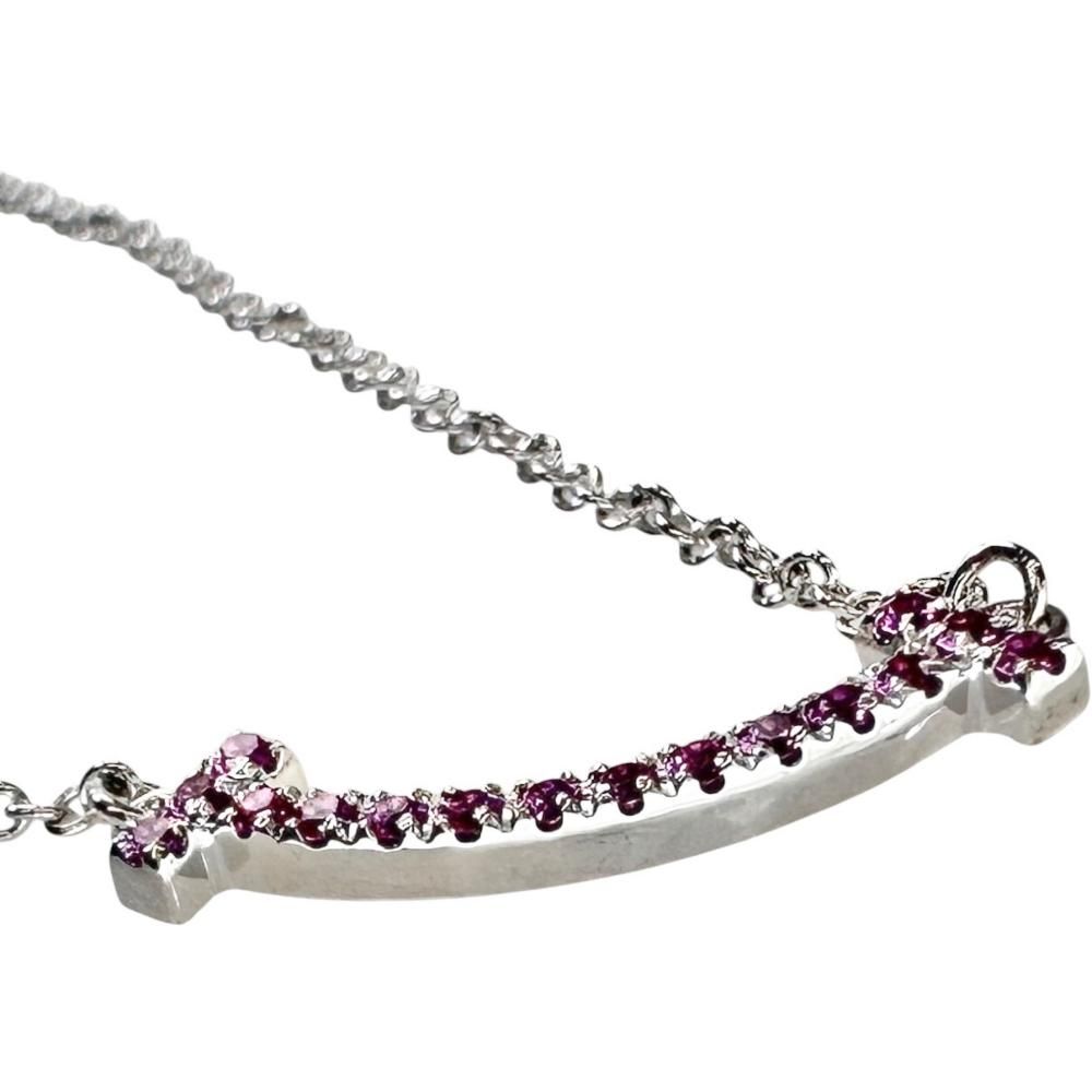 【TIFFANY&Co./ティファニー】Tスマイル ミニ ピンクサファイア ネックレス K18WGホワイトゴールド 18金 2.5g 41/46cm レディース 【中古】【真子質店】【GD】
