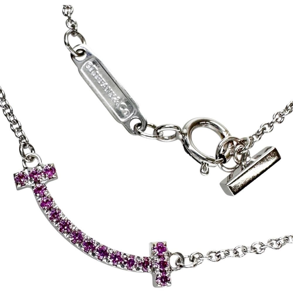 【TIFFANY&Co./ティファニー】Tスマイル ミニ ピンクサファイア ネックレス K18WGホワイトゴールド 18金 2.5g 41/46cm レディース 【中古】【真子質店】【GD】