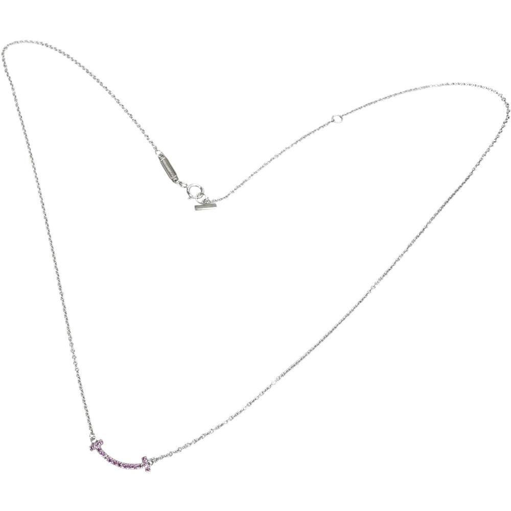 【TIFFANY&Co./ティファニー】Tスマイル ミニ ピンクサファイア ネックレス K18WGホワイトゴールド 18金 2.5g 41/46cm レディース 【中古】【真子質店】【GD】