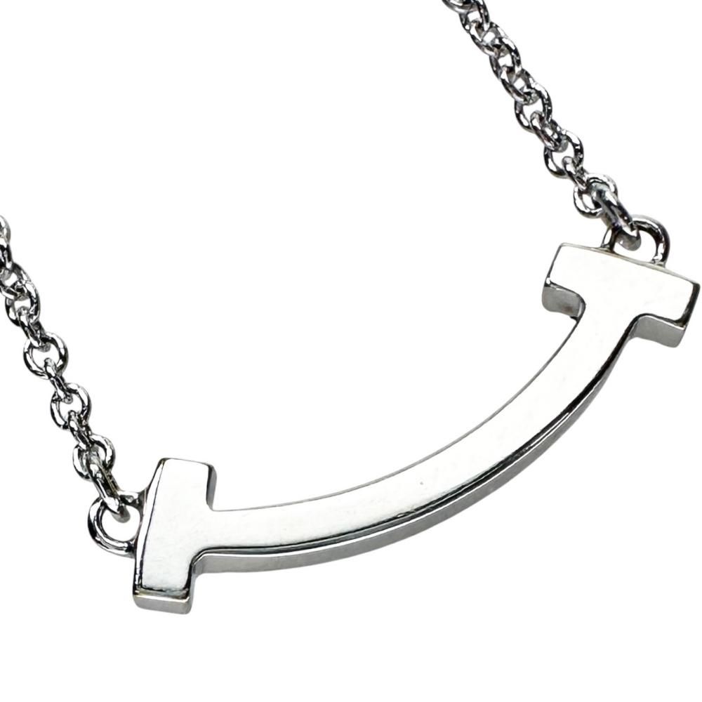 【TIFFANY&Co./ティファニー】Tスマイル ミニ ピンクサファイア ネックレス K18WGホワイトゴールド 18金 2.5g 41/46cm レディース 【中古】【真子質店】【GD】