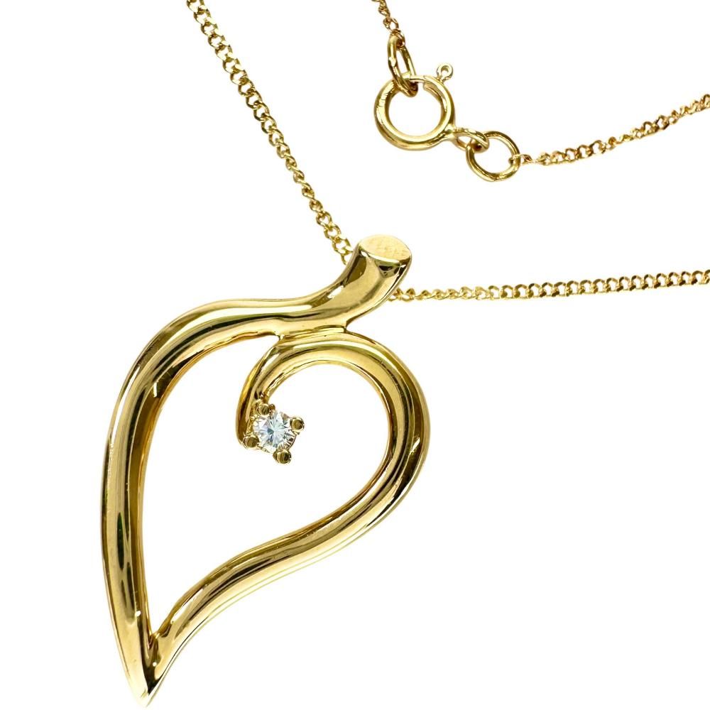【TIFFANY&Co./ティファニー】リーフハート 1Pダイヤモンド ネックレス K18YGイエローゴールド 18金 4.2g 46cm レディース 【中古】【真子質店】【GD】