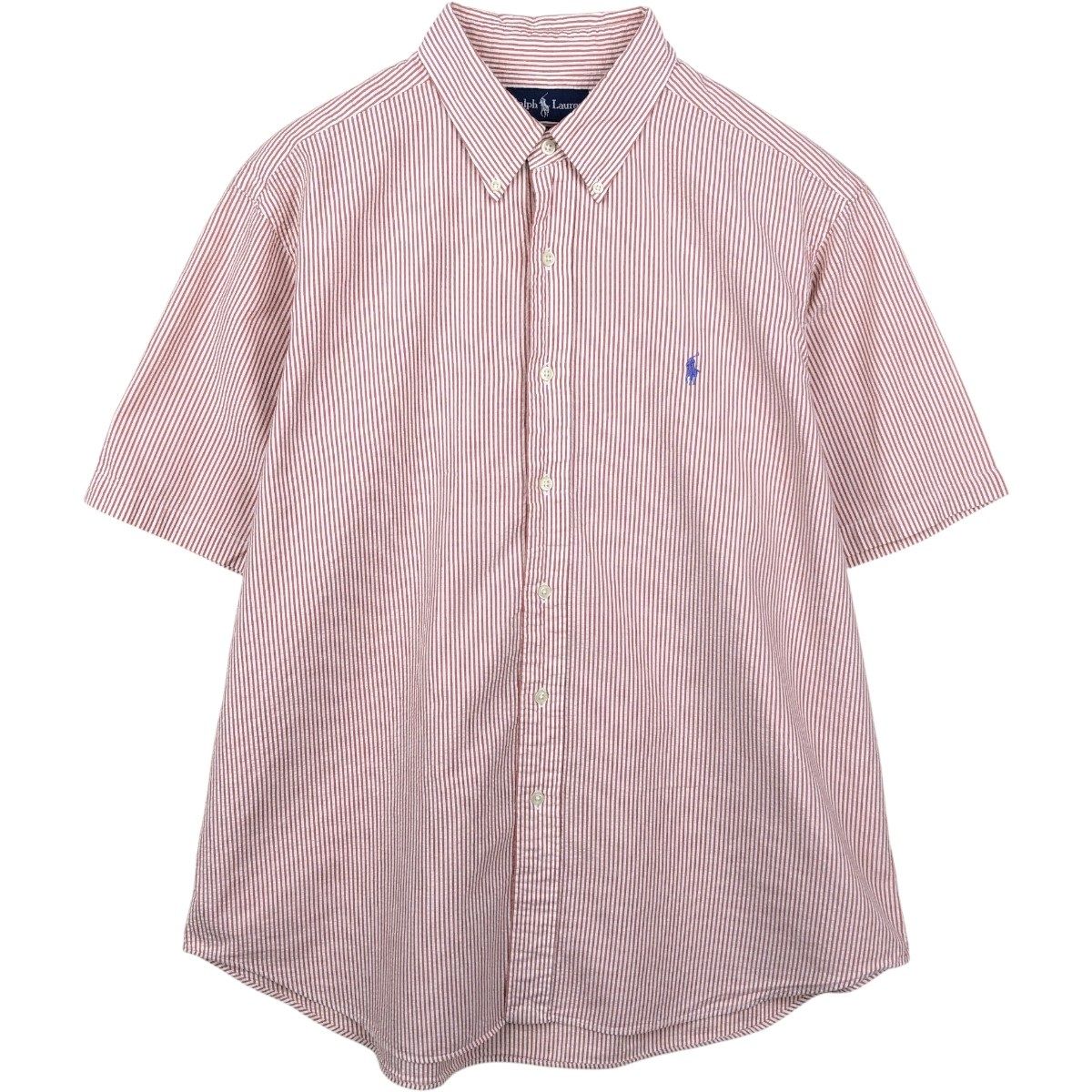 古着 ラルフローレン Ralph Lauren CLASSIC FIT クラシックフィット シアサッカー 半袖 ボタンダウン ストライプシャツ/eaa665061