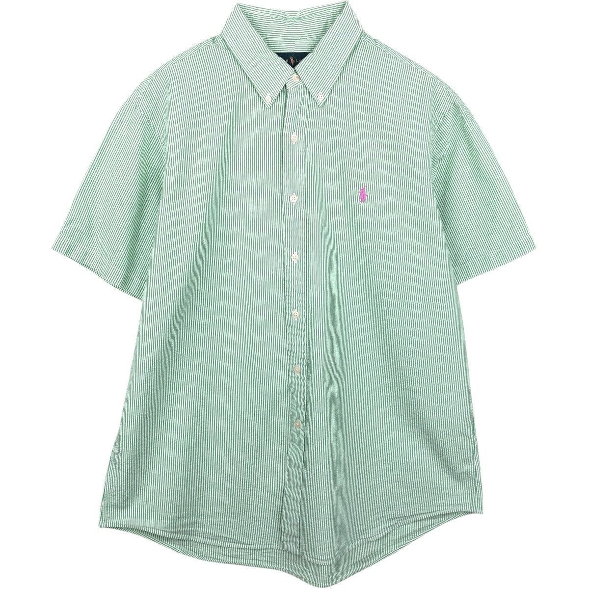 古着 ラルフローレン Ralph Lauren シアサッカー 半袖 ボタンダウン ストライプシャツ メンズXL相当/eaa665077