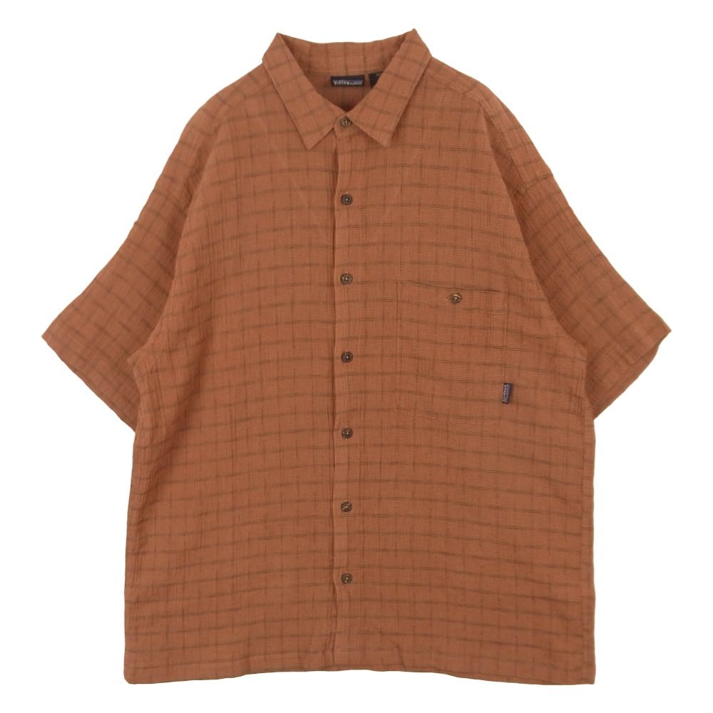 patagonia パタゴニア 00SS 00s ポルトガル製 AC ヤーンダイ オーガニックコットン 半袖 チェック シャツ オレンジ系 L【中古】