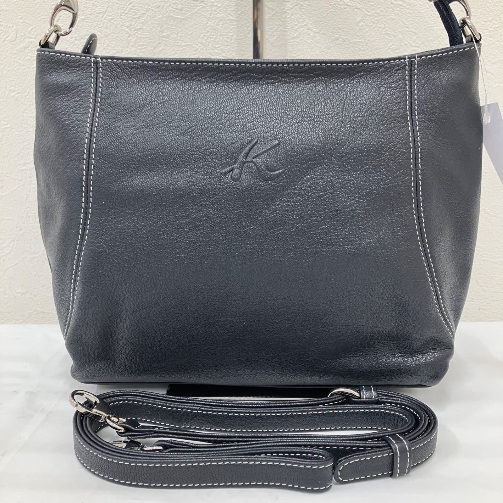 6694　【美品】　Kitamura　キタムラ　2way　ショルダーバッグ　トートバッグ　ハンドバッグ　レザー　ネイビー　レディース　ポーチ　ポケット多数